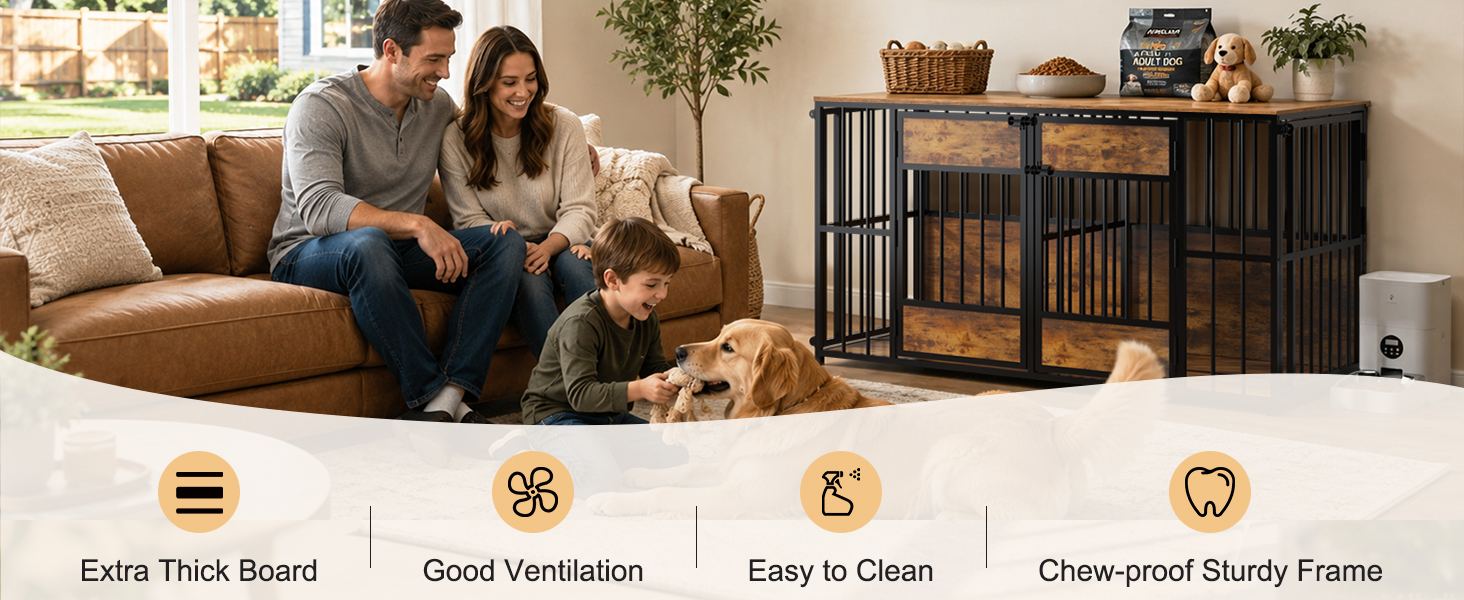 Wooden Dog Crate Furniture, Large Dog Kennel with Storage Top, Indoor Pet Cage image 5