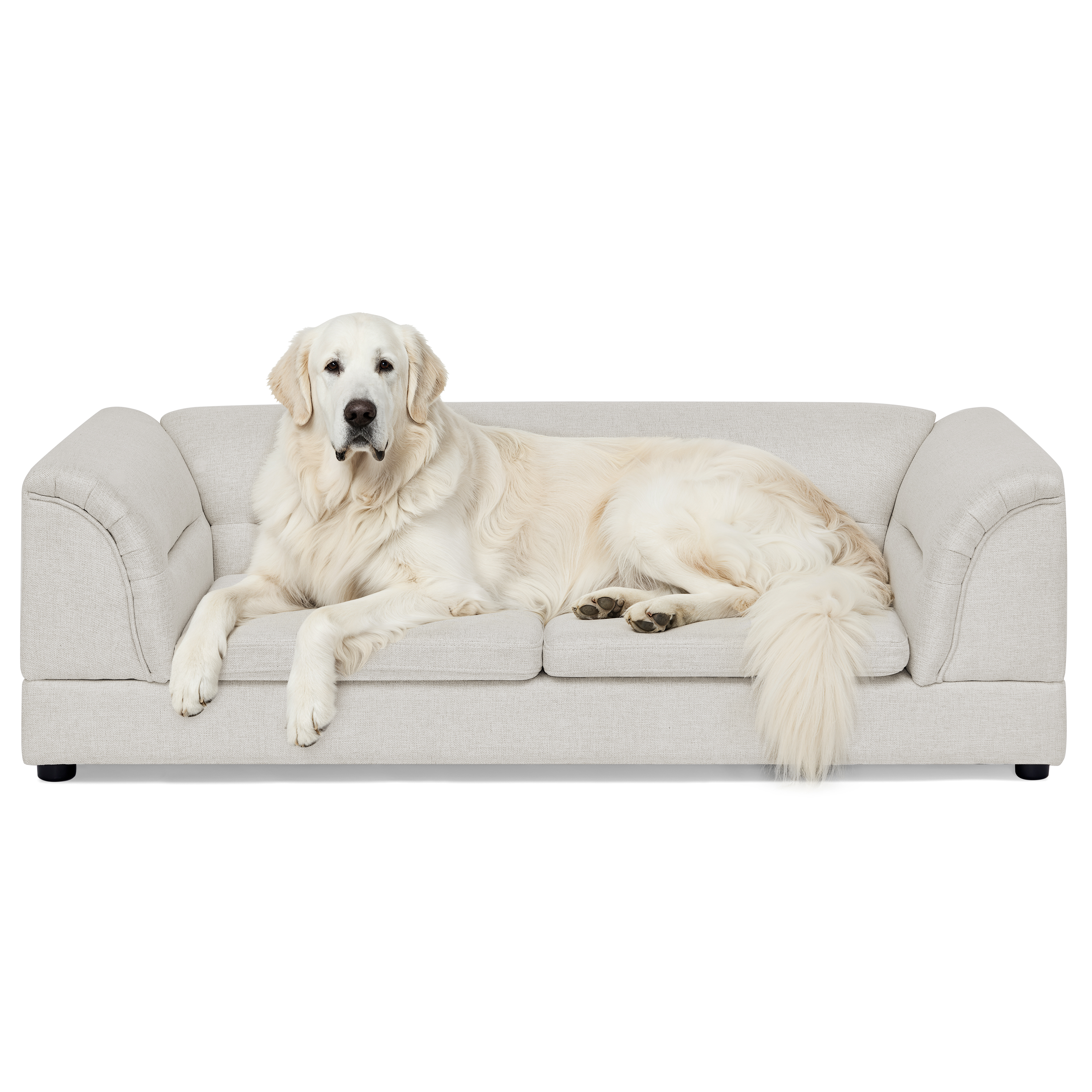 Oversized Pet Sofa, Curved Armrest Rectangular Dog Sofa, Linen Fabric Comfort Pet Couch for Large & Oversized Dogs-Beige image 15