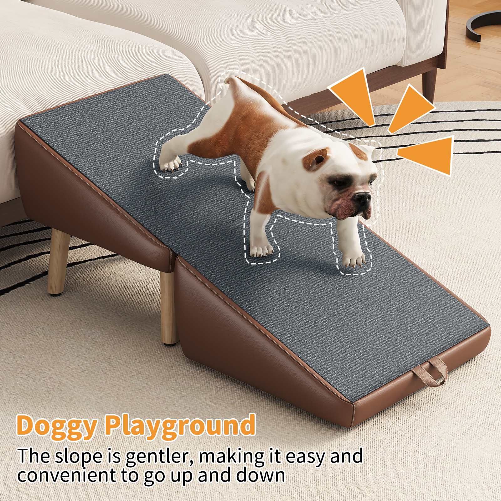 (UPGRADED) Dog Stairs for Small Dogs and Cats, Dog Ramp for Couch and Bed, Foldable 2-in-1 Wooden Pet Steps for Puppy, Split Ottoman Design (BROWN) image 13