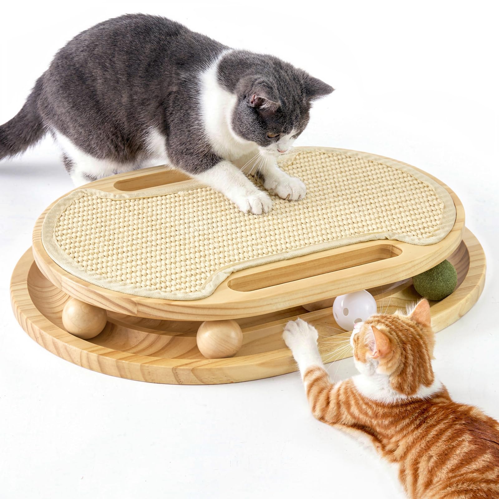 Cat Scratcher With Ball Track Toy, Sisal Scratch Pad For Indoor Use  Wooden Interactive Cat Puzzle Toys For Adult Cats, Kitten Mental Stimulation Self Play Home Enrichment, Spinning Balls image 7