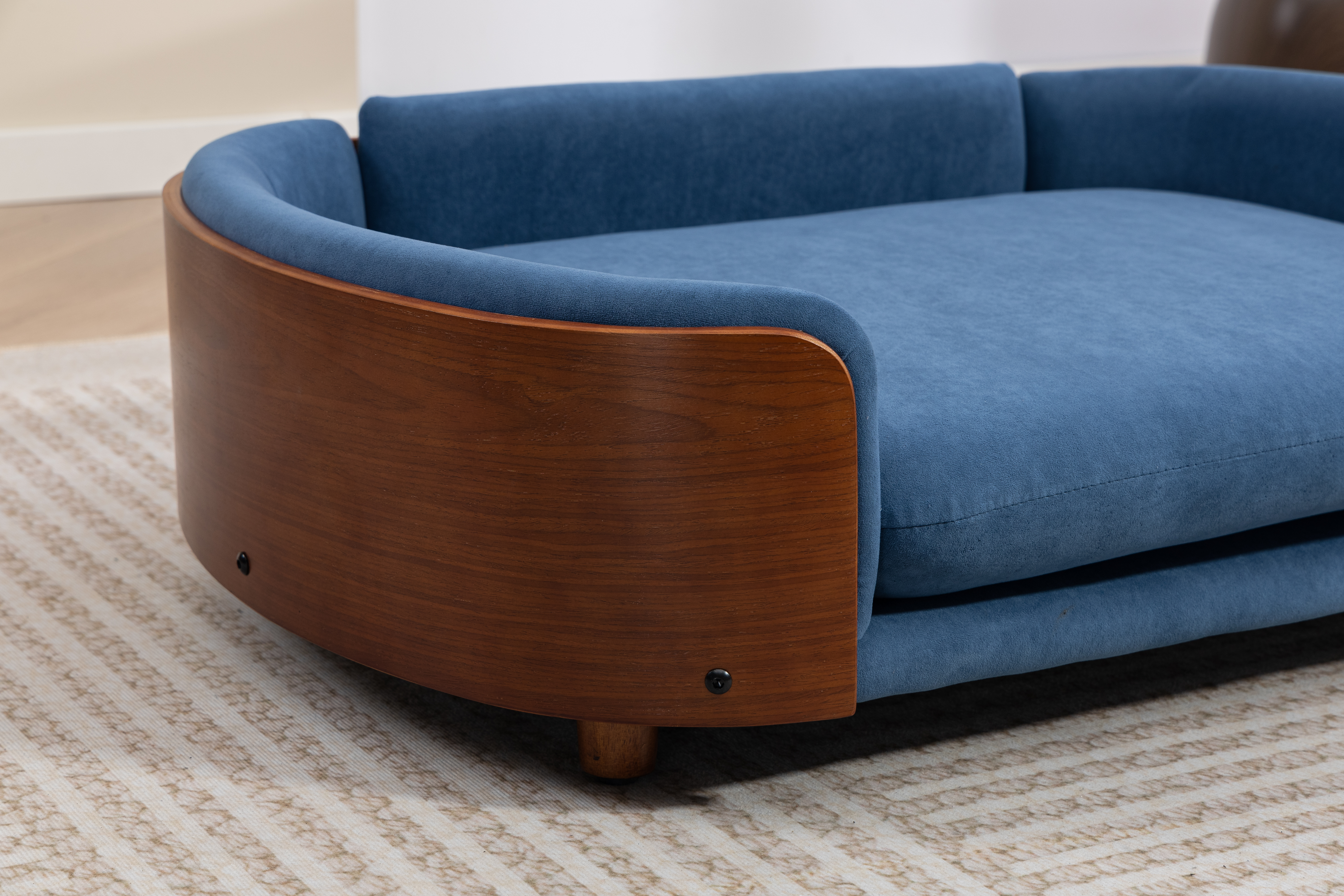 Scandinavian style Elevated Dog Bed Pet Sofa With Solid Wood legs and Walnut Bent Wood Back, Velvet Cushion,Large Size image 4