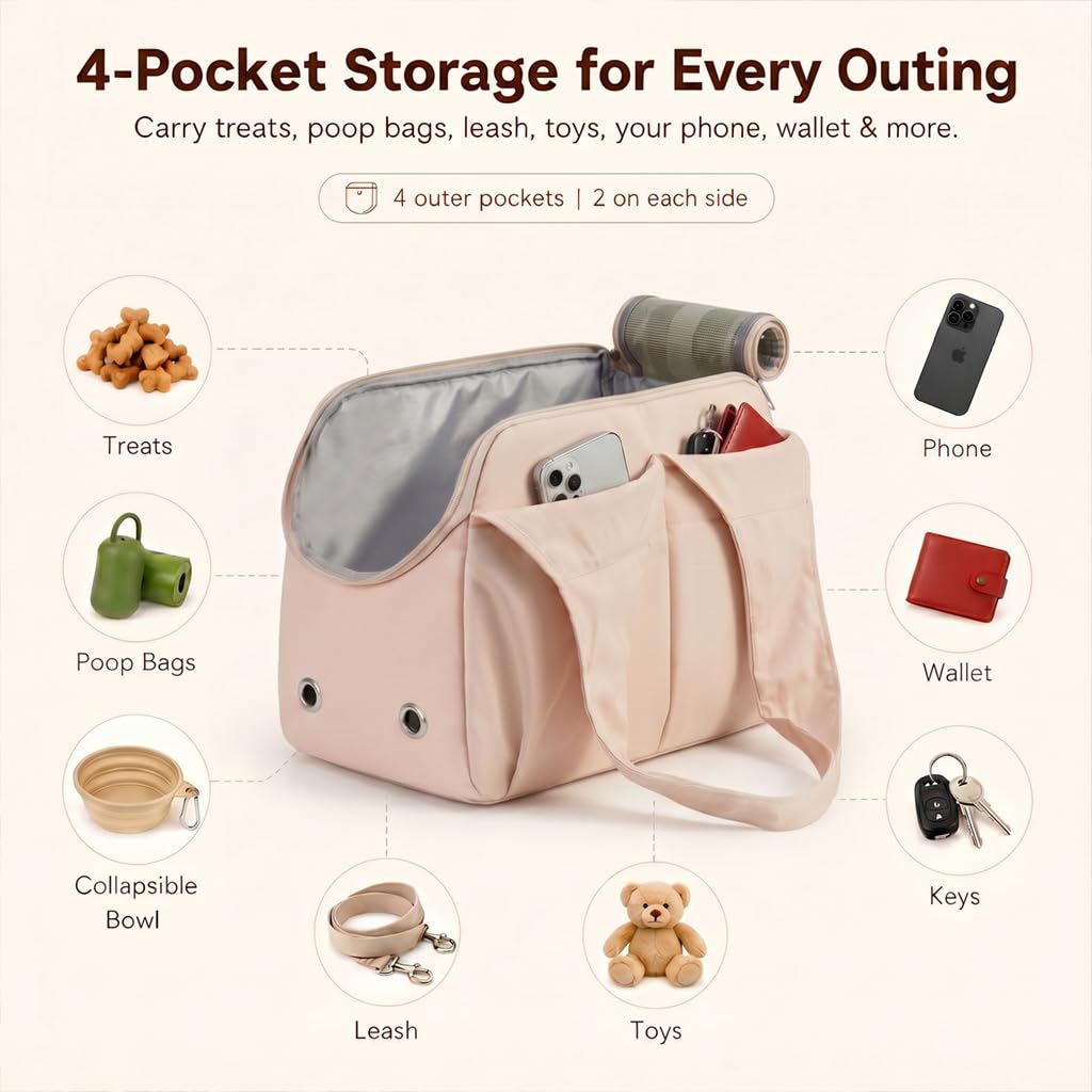 Fashion Dog Purse Carrier For Small Dogs And Cats, Soft-Sided Puppy Tote Bag Under 15 Lbs, Lightweight Pet Carrier With 4 Pockets, Smart Zipper Lock, Pet Travel Bag For Travel Outdoor image 7