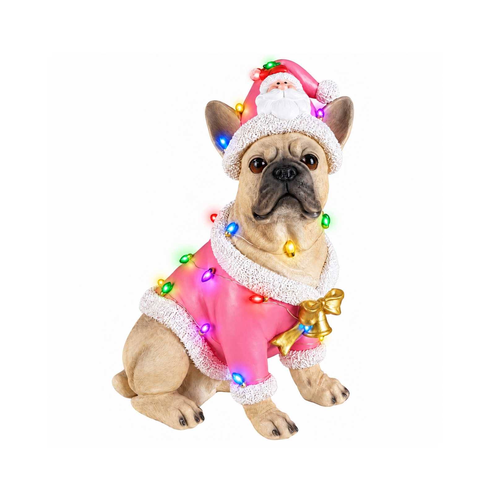 Christmas French Bulldog Statue,  Holiday Dog Figurine in Pink Santa Outfit, Festive Christmas Home Décor image 23