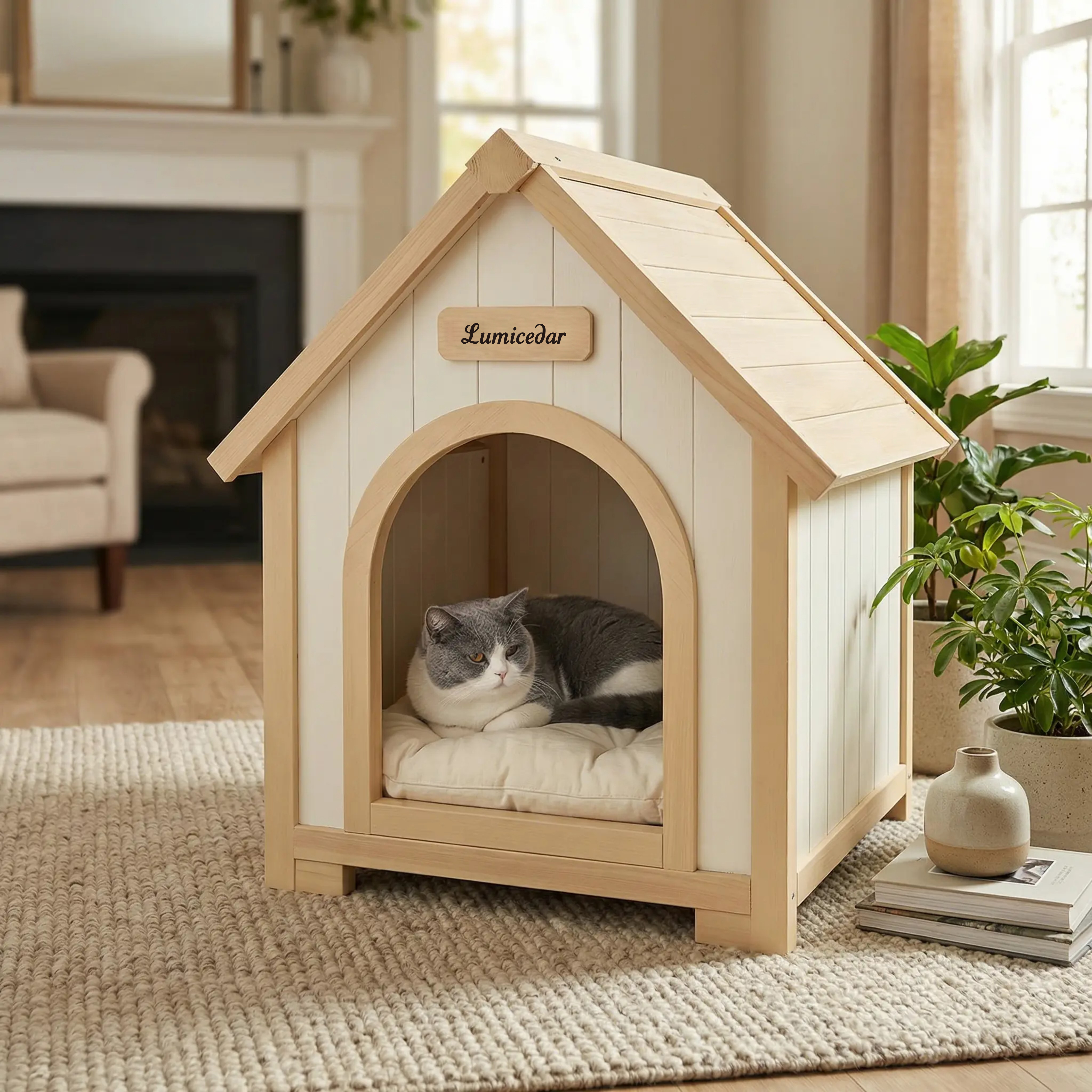 Modern Indoor Wooden Dog House with EVA Cushion – Solid Cedar Pet House for Small Dogs & Cats image 15