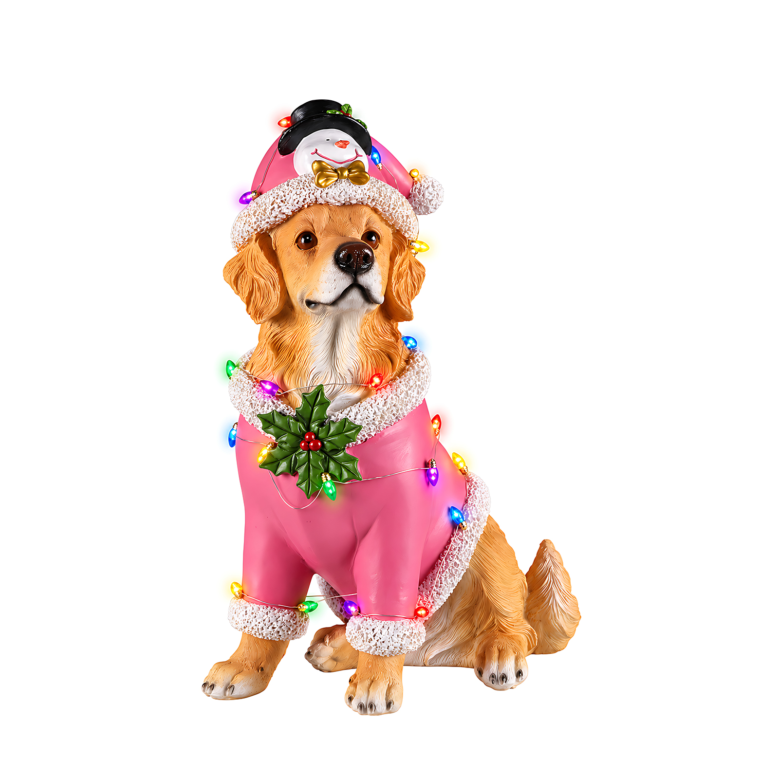 Christmas Golden Retriever Statue, Holiday Dog Figurine in Pink Santa Outfit image 20
