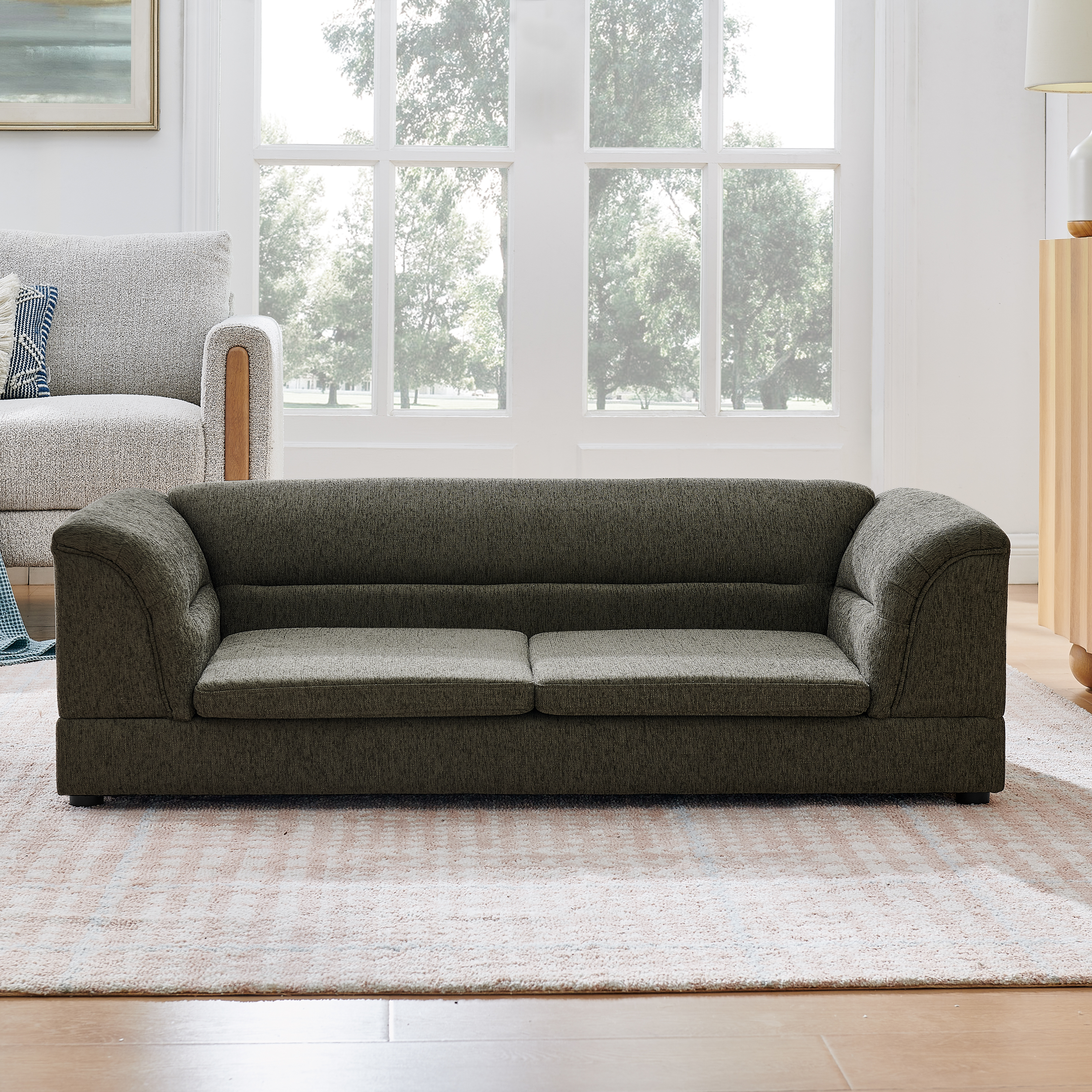 Oversized Pet Sofa, Curved Armrest Rectangular Dog Sofa, Linen Fabric Comfort Pet Couch for Large & Oversized Dogs-Dark Gray image 3