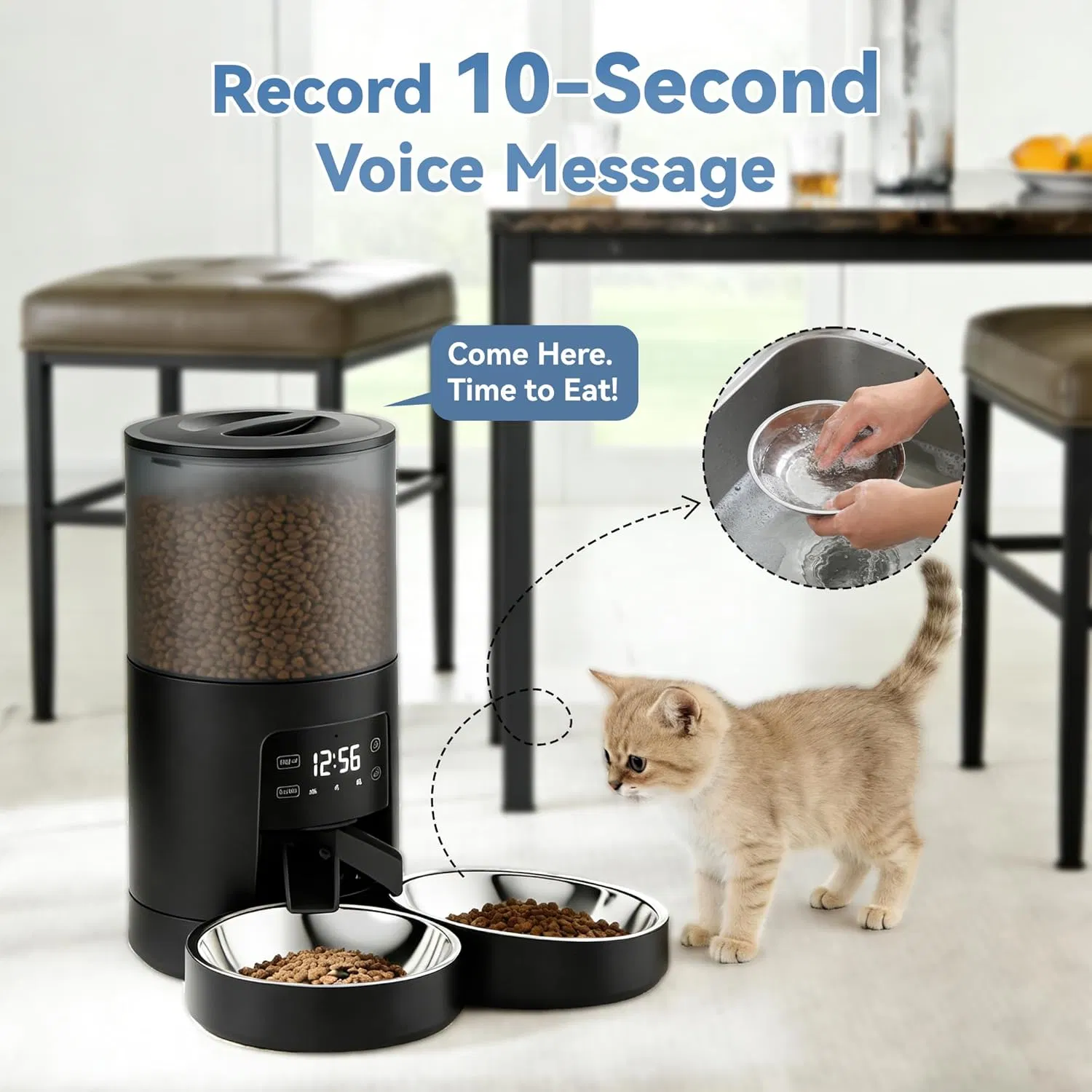 Automatic Dual Cat Feeder with Stainless Bowls image 3
