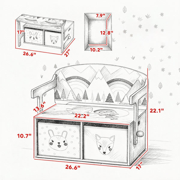 3-in-1 Convertible Toy Box with Drawers image 6