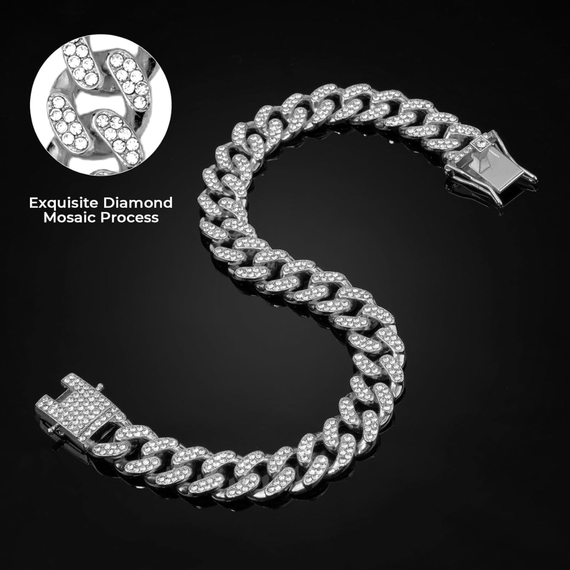 Dog Chain Collar Silver Dog Necklace Diamond Cuban Link Dog Collar 13mm Wide Metal Pet Cat Dog Chain Crystal Collar Jewelry Accessories For Large Medium image 5
