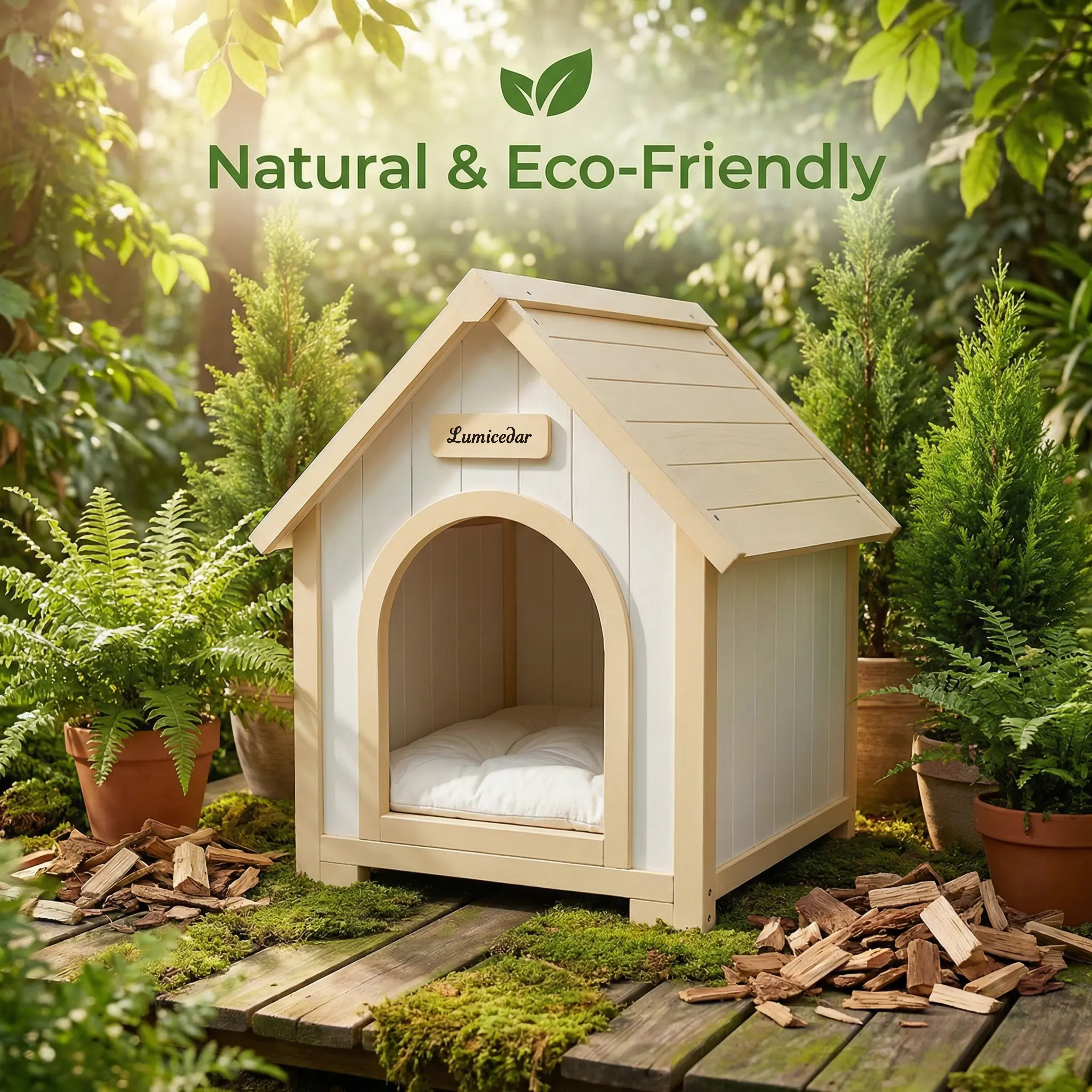 Modern Indoor Wooden Dog House with EVA Cushion – Solid Cedar Pet House for Small Dogs & Cats image 3