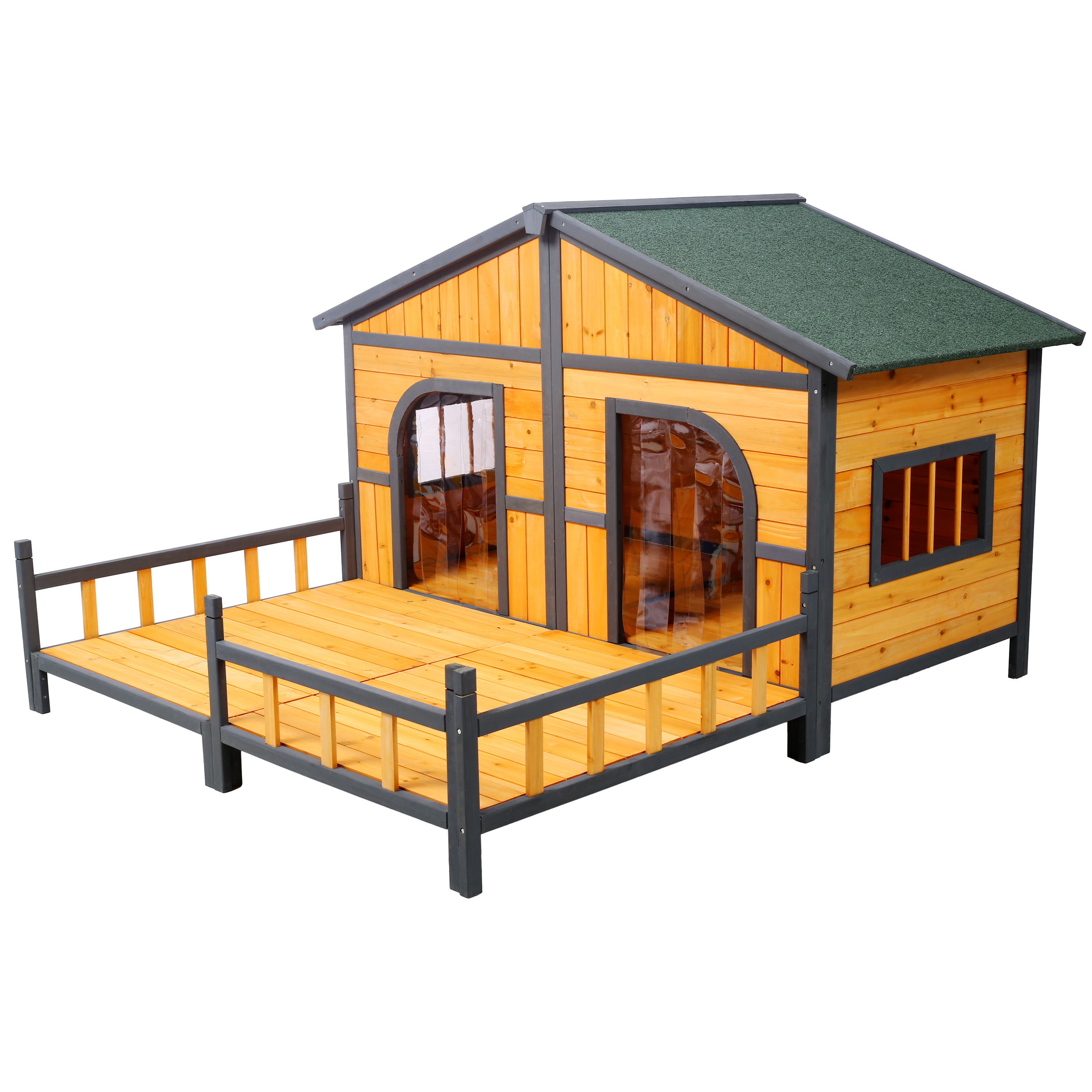 Wooden Large Dog House Outdoor Double XL Dog Kennel with Elevated Floor and Porch, Weatherproof Puppy Shelter for Small and Medium Breed Dogs, Natural image 16