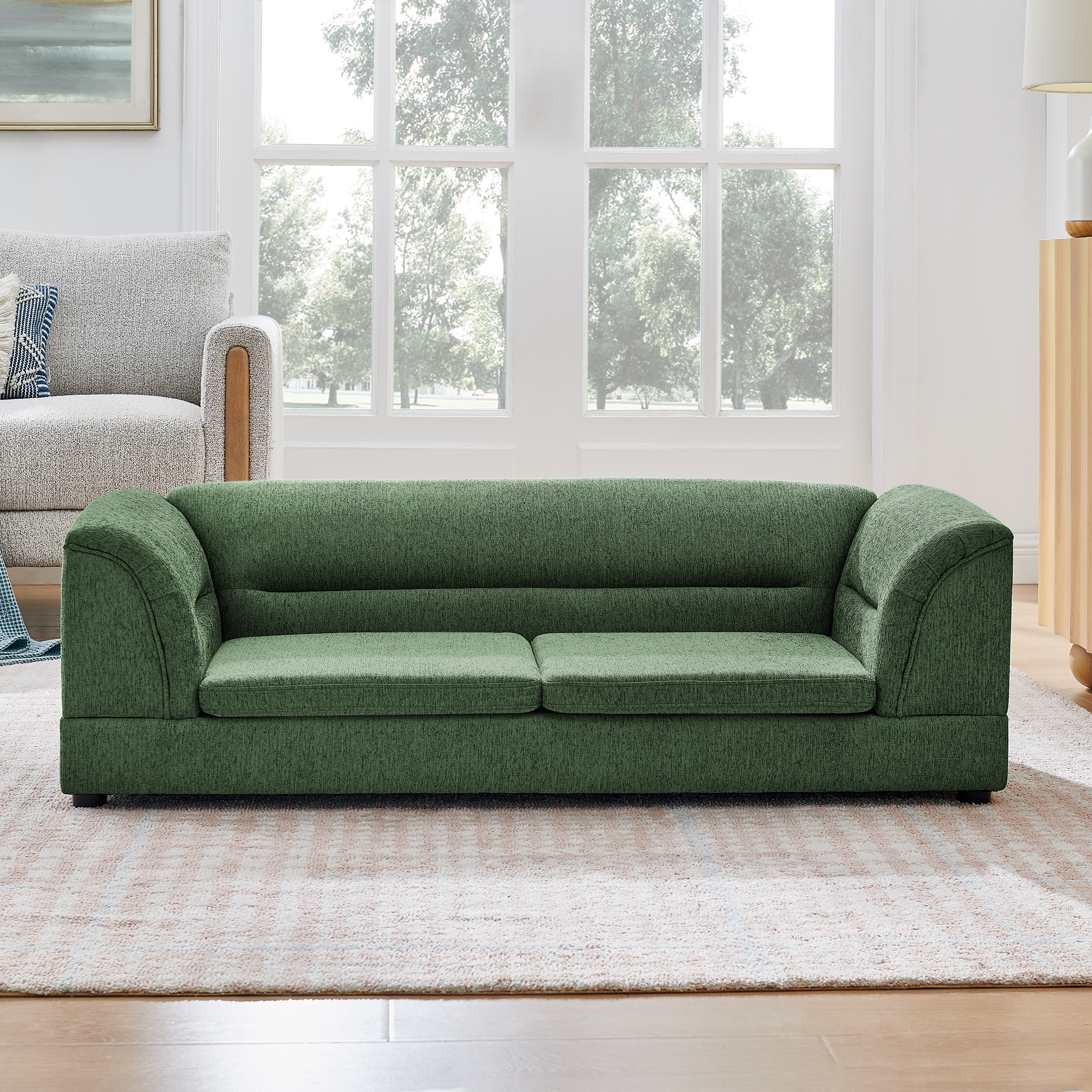Oversized Pet Sofa, Curved Armrest Rectangular Dog Sofa, Linen Fabric Comfort Pet Couch for Large & Oversized Dogs-Olive Green image 8