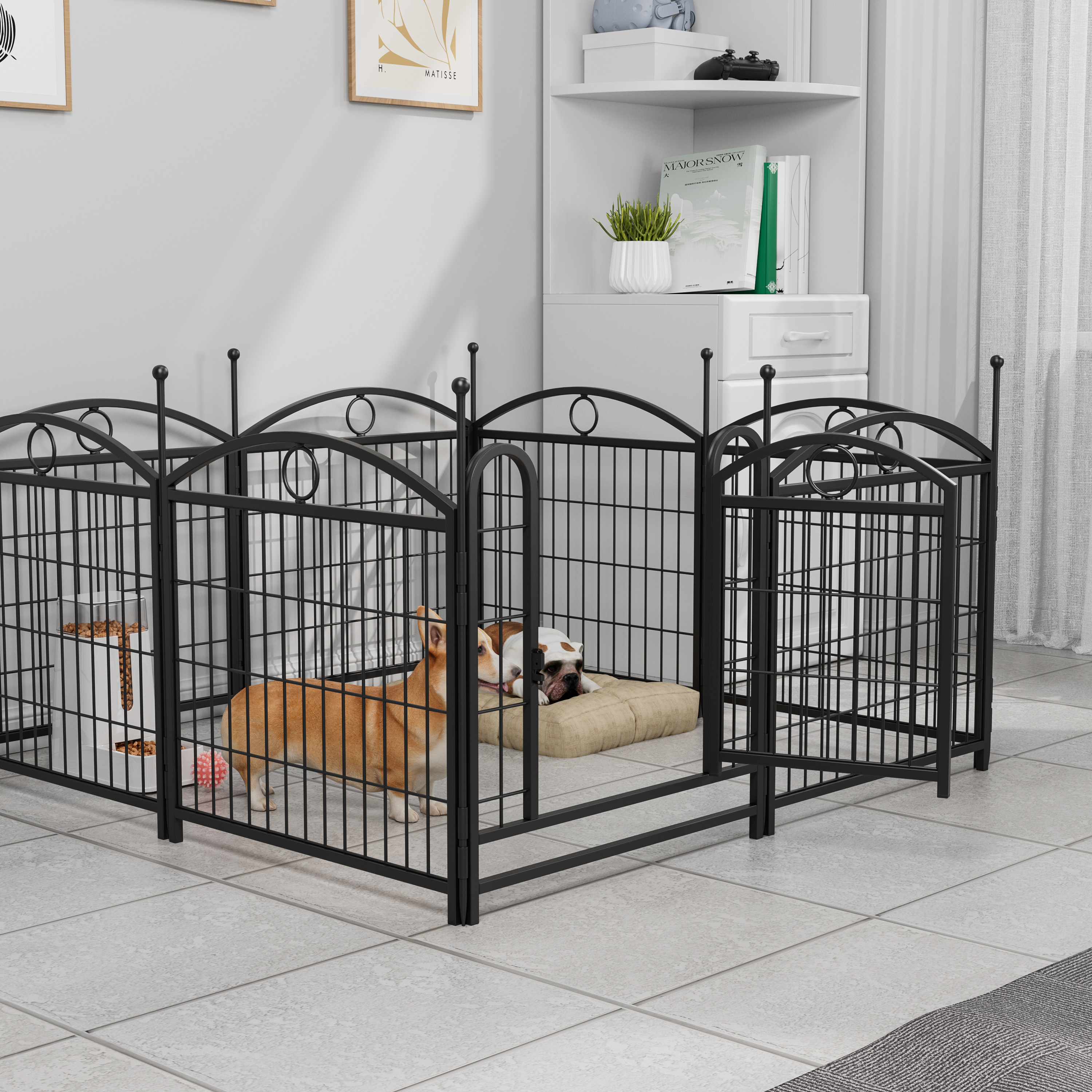 Dog Playpen Indoor 24 inch 8 Panels Metal Dog Pen Pet Dog Fence Outdoor Exercise Pen with Doors, Heavy Duty Dog Fence Puppy Pen for Large Medium Small Dogs Indoor Outdoor Foldable Pet Exercise Pen image 10