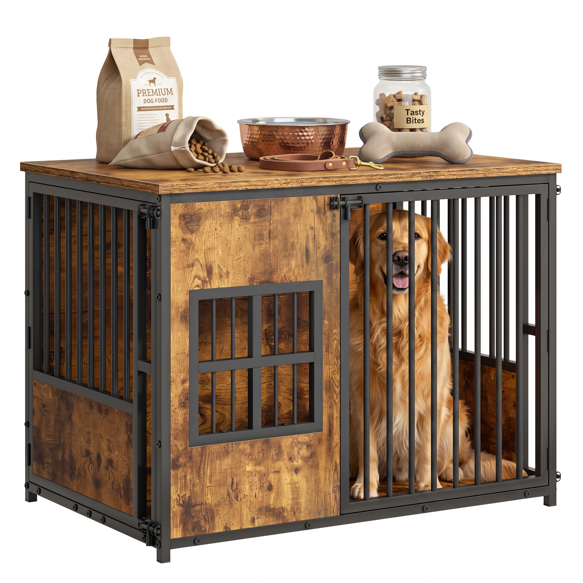 Wooden Dog Crate Furniture, Large Dog Kennel with Storage Top, Indoor Pet Cage image 4