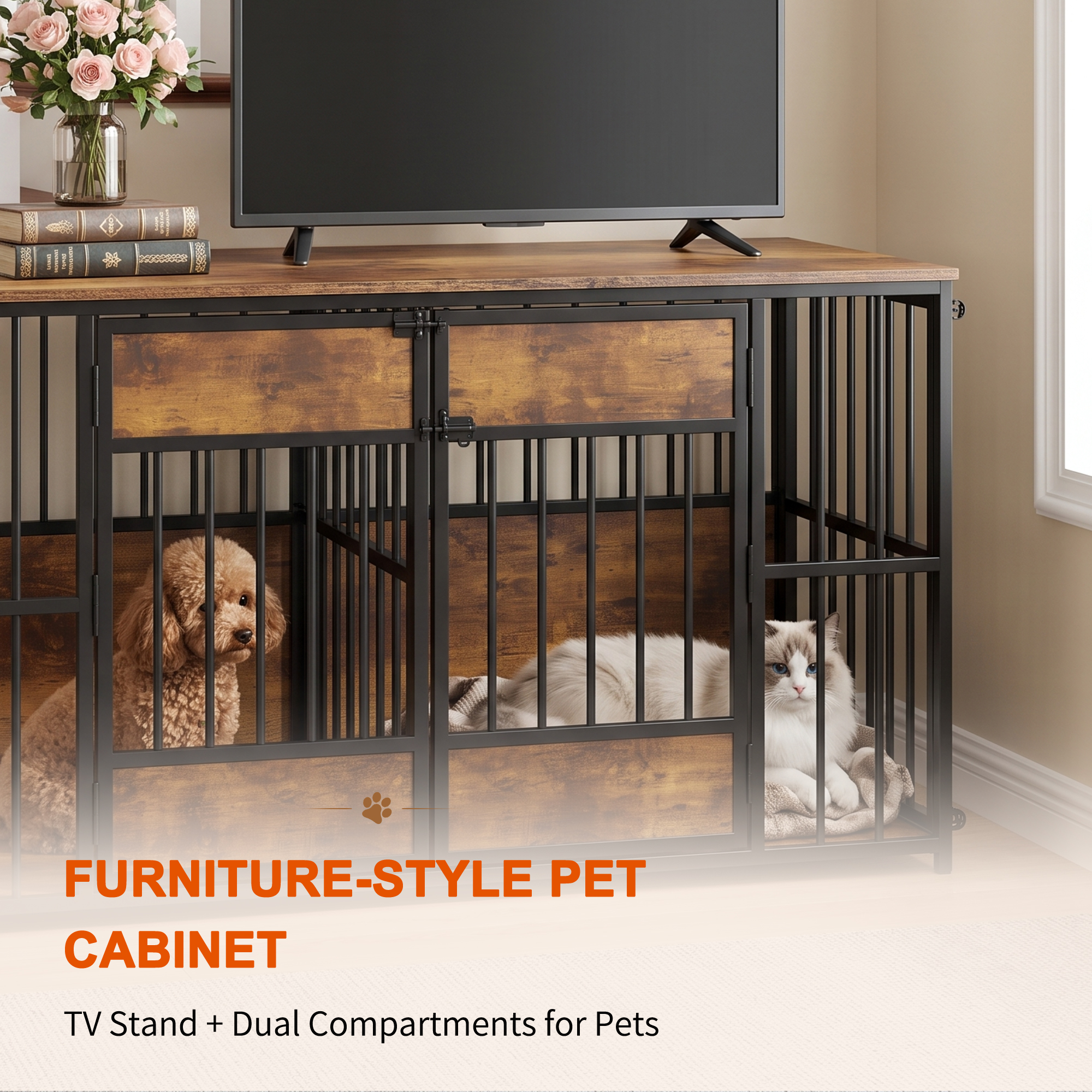 Wooden Dog Crate Furniture, Large Dog Kennel with Storage Top, Indoor Pet Cage image 6
