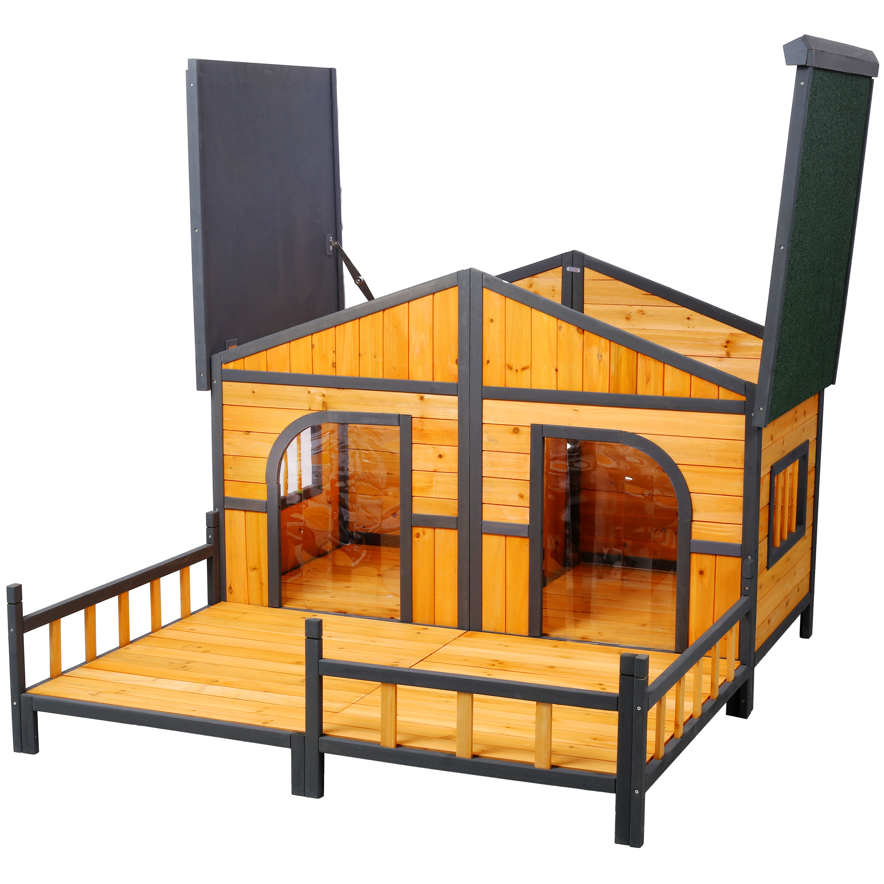 Wooden Large Dog House Outdoor Double XL Dog Kennel with Elevated Floor and Porch, Weatherproof Puppy Shelter for Small and Medium Breed Dogs, Natural image 12