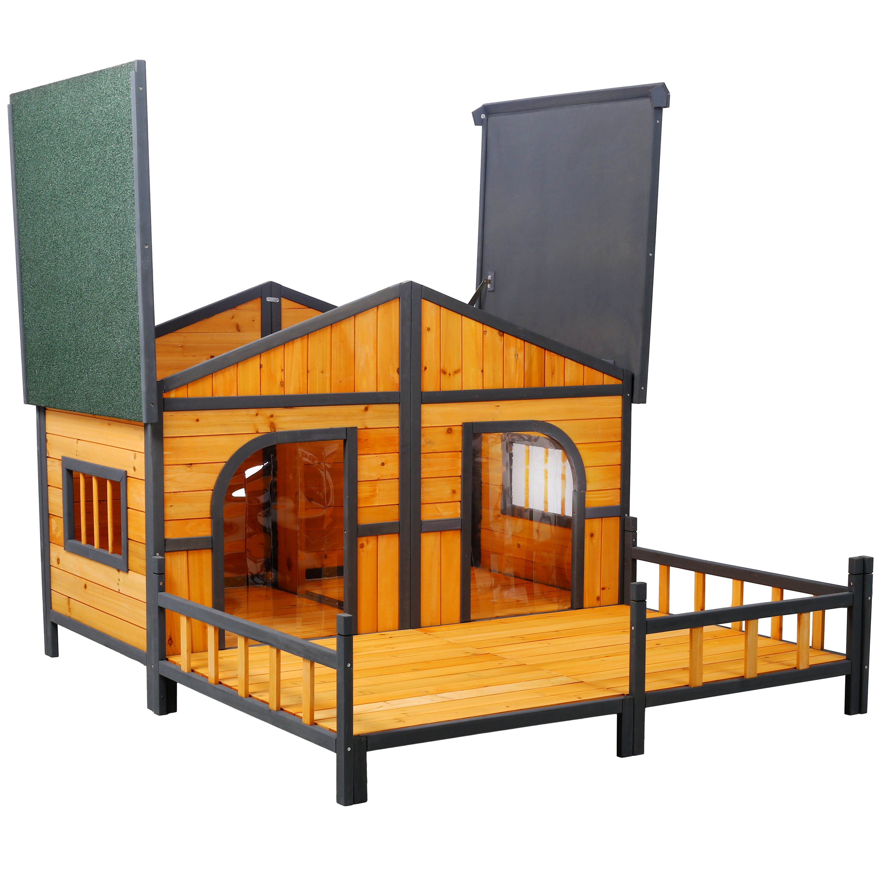 Wooden Large Dog House Outdoor Double XL Dog Kennel with Elevated Floor and Porch, Weatherproof Puppy Shelter for Small and Medium Breed Dogs, Natural image 6