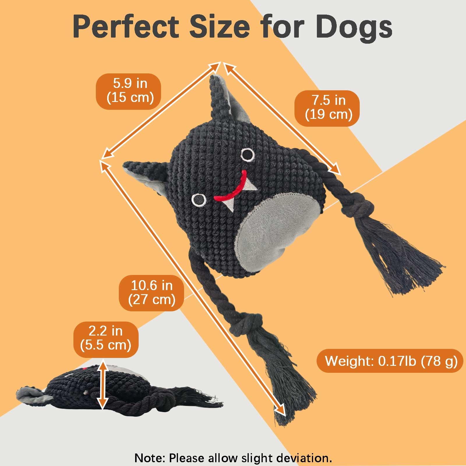 Black Bat Squeaky Plush Dog Toy image 4