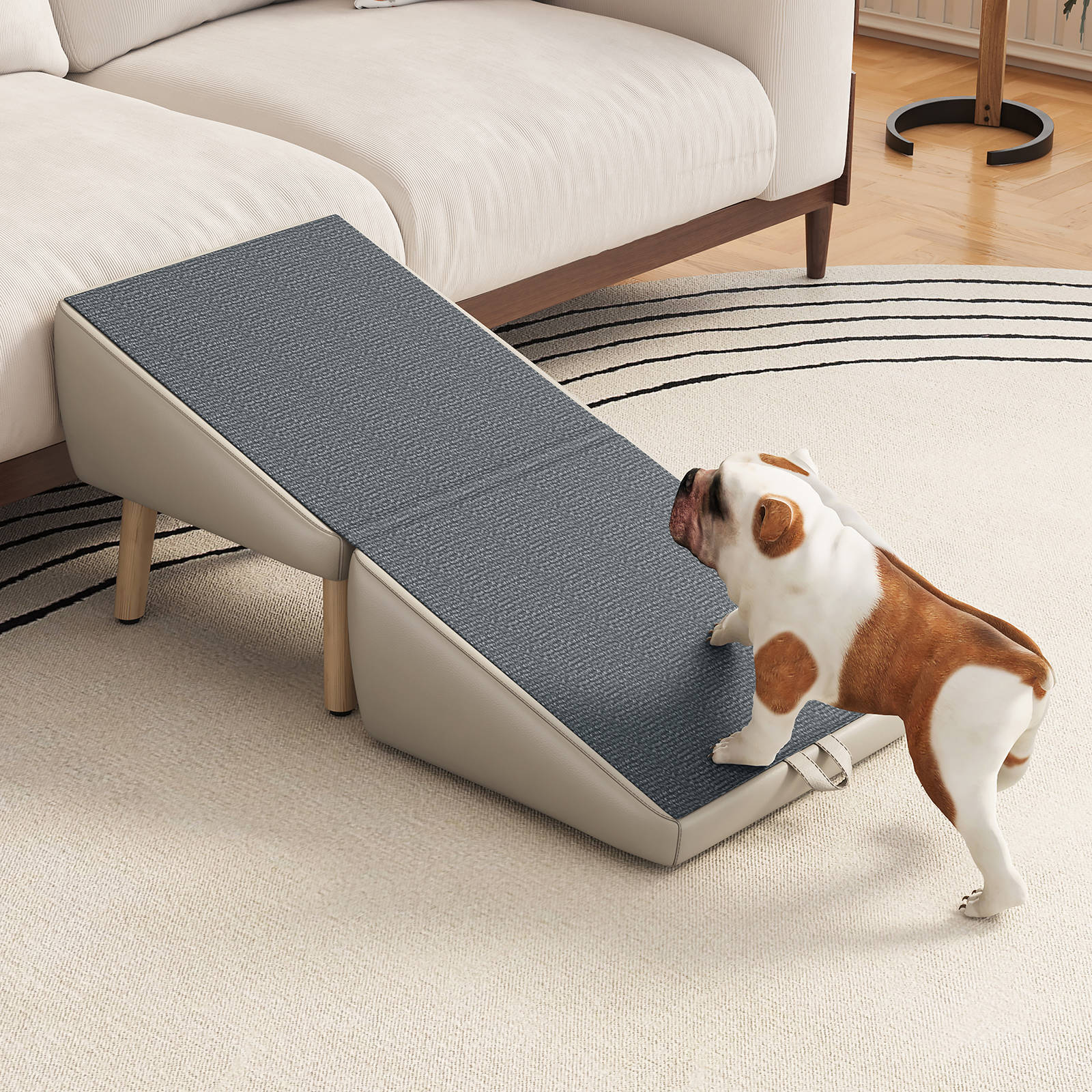 (UPGRADED) Dog Stairs for Small Dogs and Cats, Dog Ramp for Couch and Bed, Foldable 2-in-1 Wooden Pet Steps for Puppy, Split Ottoman Design (Light Grey) image 3