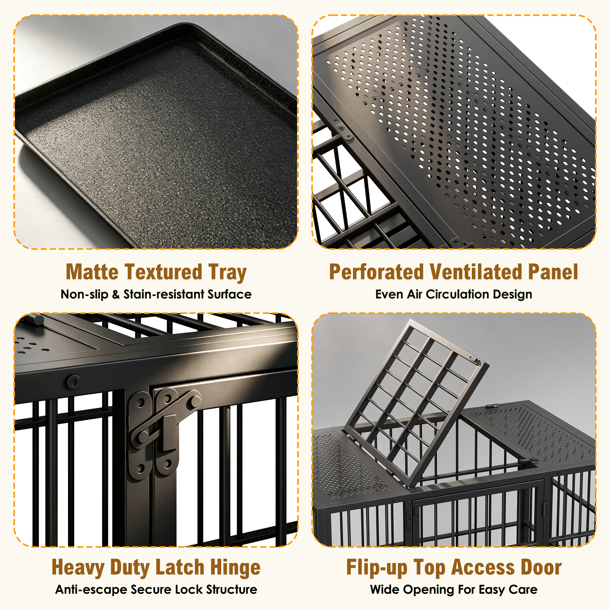 Heavy Duty Dog Crate , Mobile Pet Kennel with Lockable Wheels & Rotary Twist-Latch, Indoor Outdoor Metal Cage with Perforated Top image 2