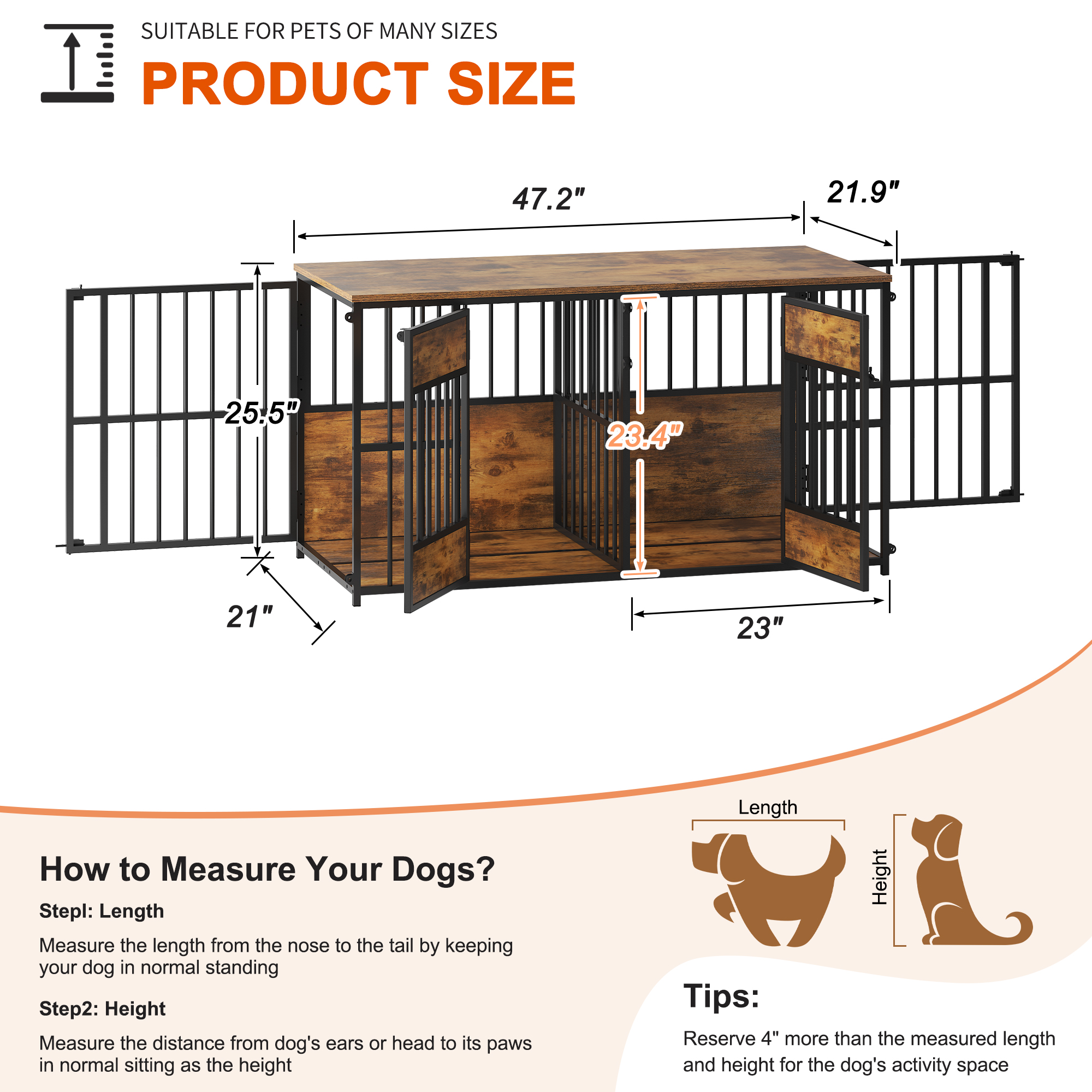Wooden Dog Crate Furniture, Large Dog Kennel with Storage Top, Indoor Pet Cage image 7
