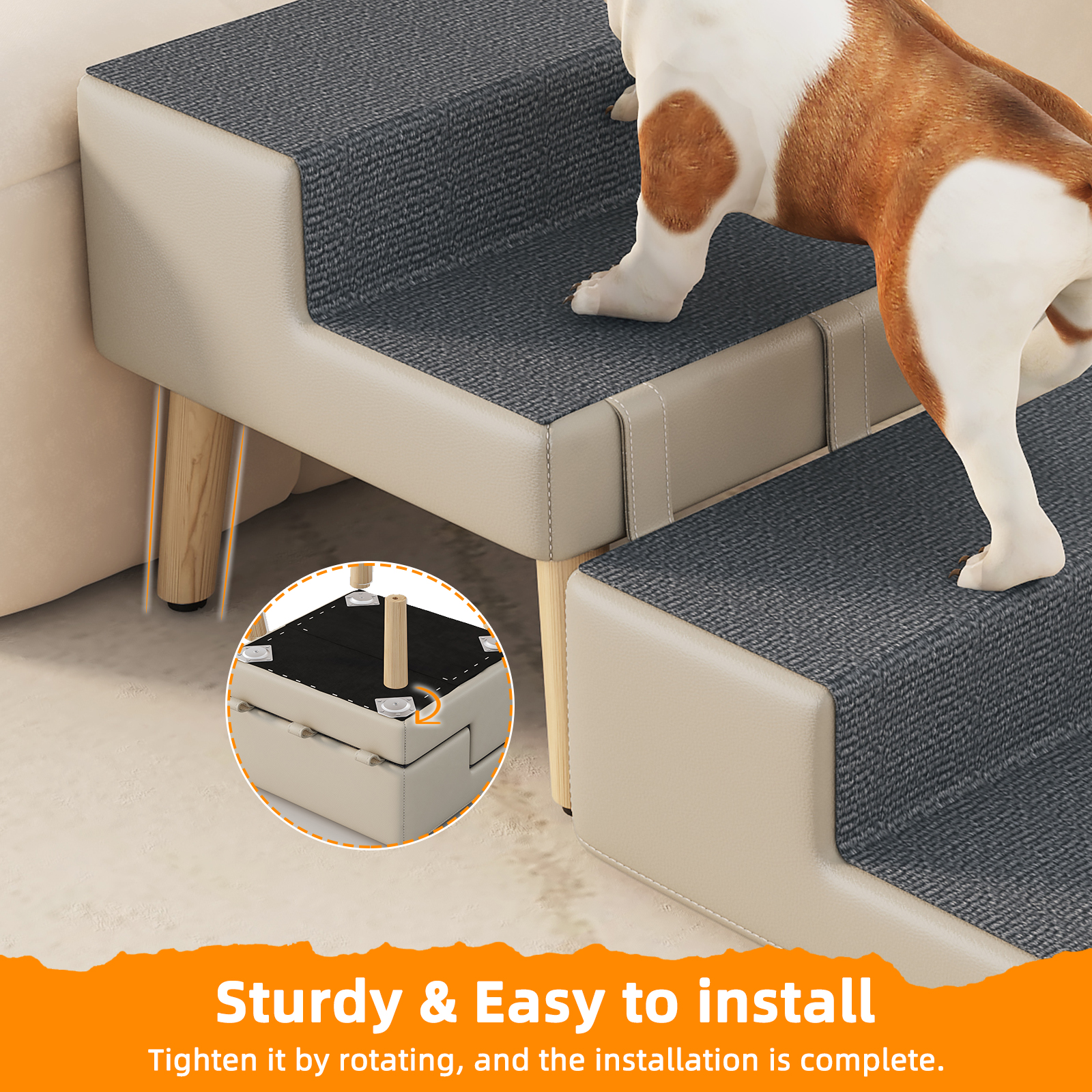 4-Step Ottoman Dog Stairs, 2-in-1 Foldable Pet Ramp for Bed,  Dog Ramp for Small Puppy and Cats, Sturdy Wood Frame Support with Non-slip walking surface, Holds Up To 220lbs ( Light Grey Color ) image 20