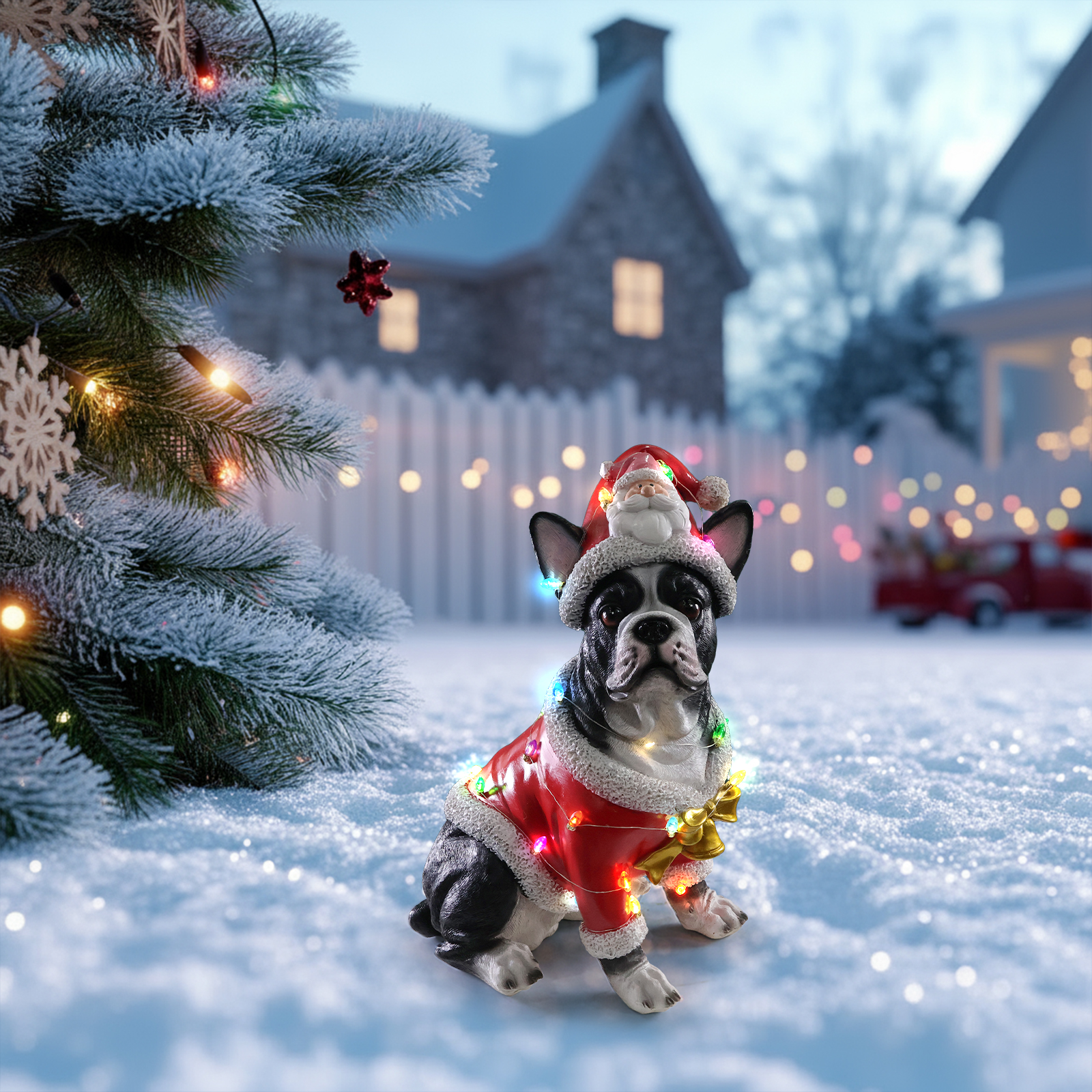 Christmas French Bulldog Statue, Holiday Dog Figurine in Santa Outfit image 20
