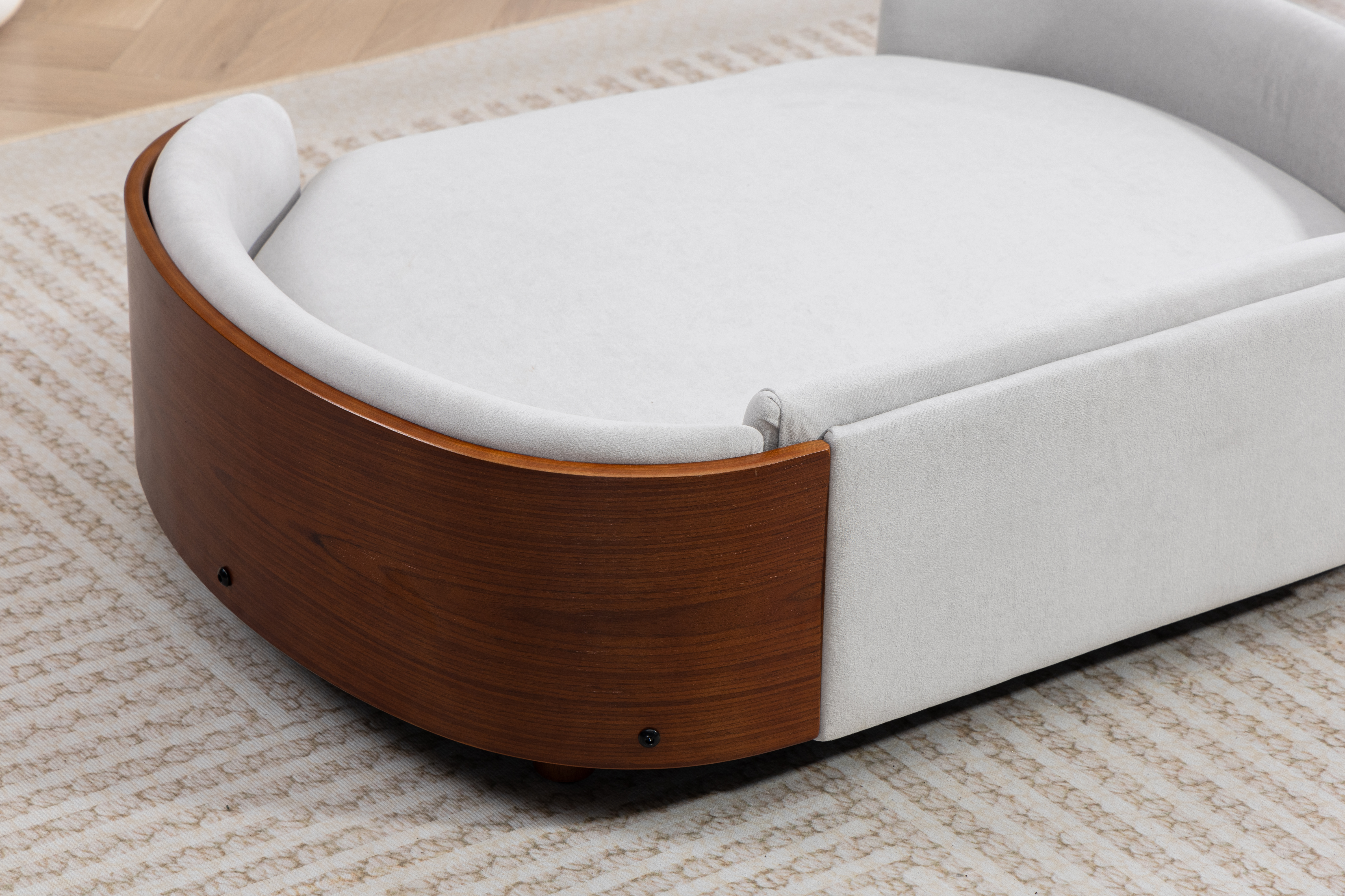 Scandinavian style Elevated Dog Bed Pet Sofa With Solid Wood legs and Walnut Bent Wood Back, Velvet Light Gray,Large Size image 20