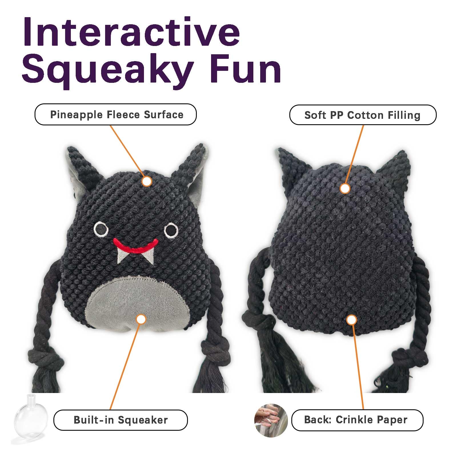 Black Bat Squeaky Plush Dog Toy image 7