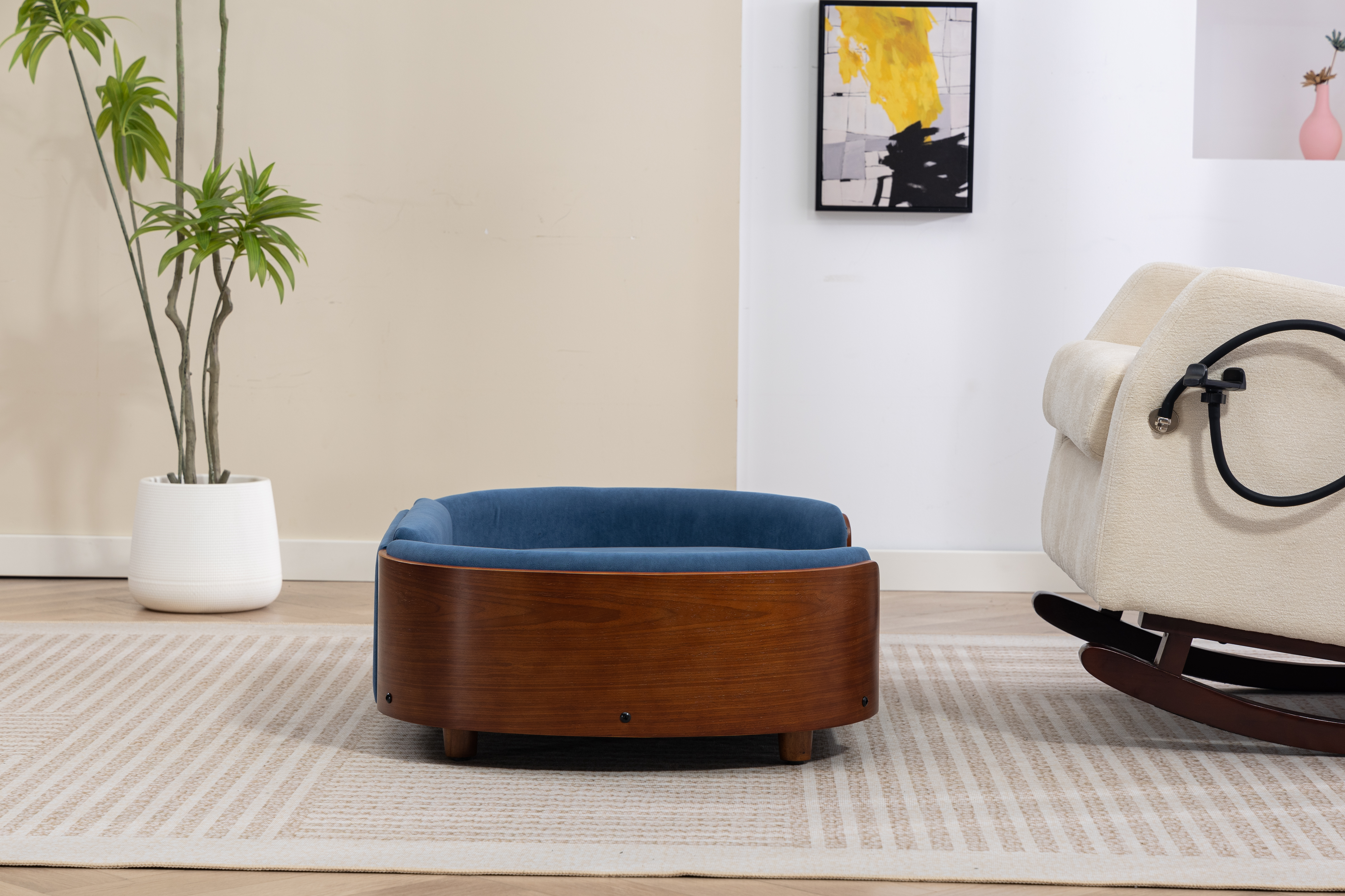 Scandinavian style Elevated Dog Bed Pet Sofa With Solid Wood legs and Walnut Bent Wood Back, Velvet Cushion,Large Size image 11