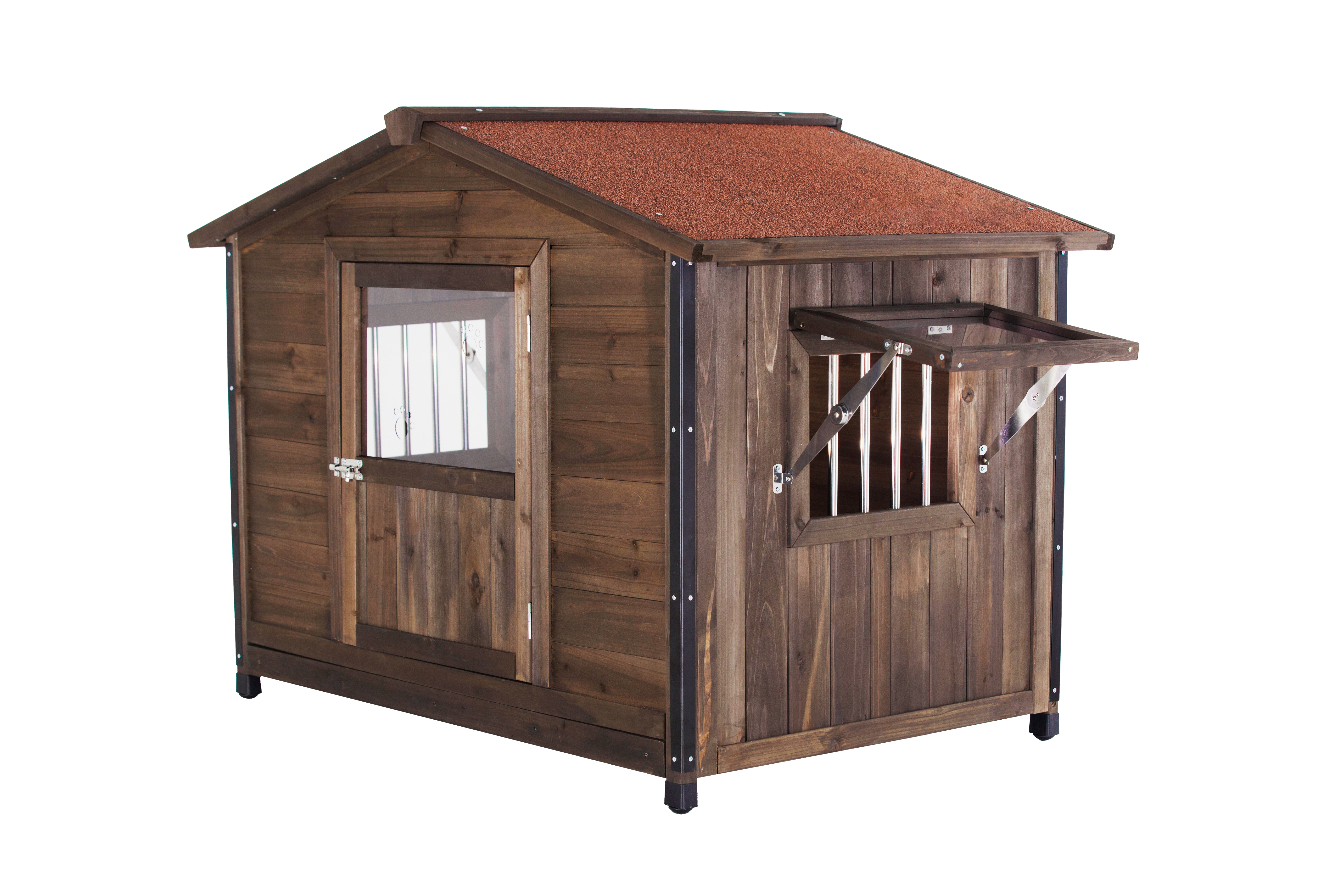 Unique All-Around Iron Frame,Outdoor Large Wooden Cabin House Style Wooden Dog Kennel image 10