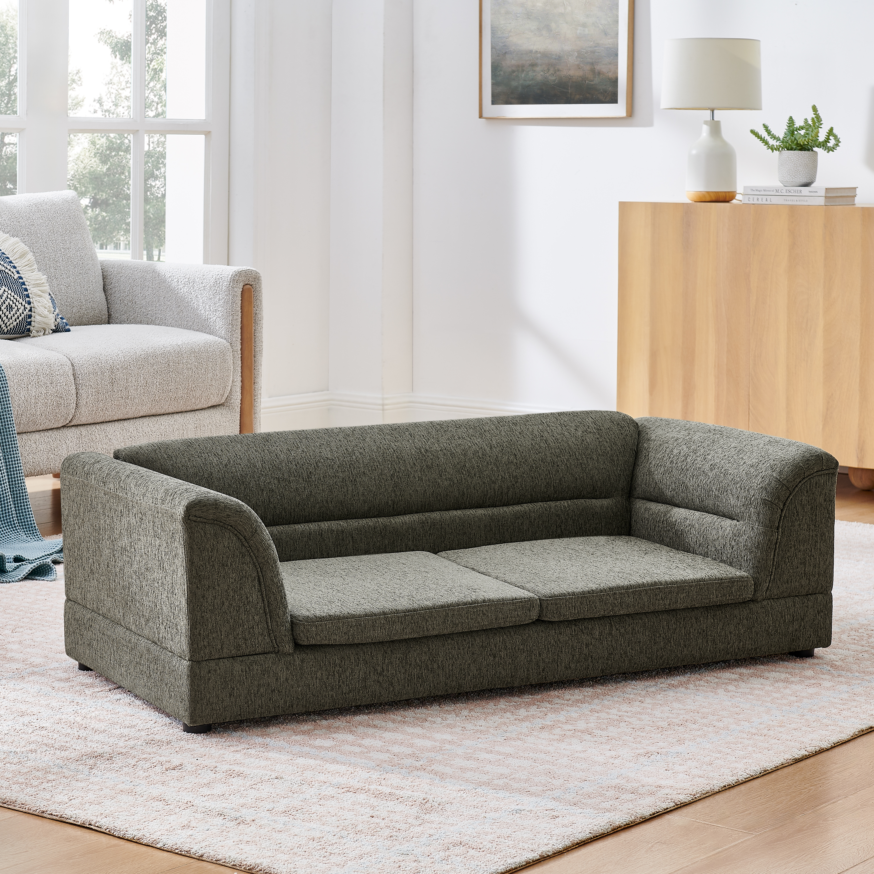 Oversized Pet Sofa, Curved Armrest Rectangular Dog Sofa, Linen Fabric Comfort Pet Couch for Large & Oversized Dogs-Dark Gray image 12
