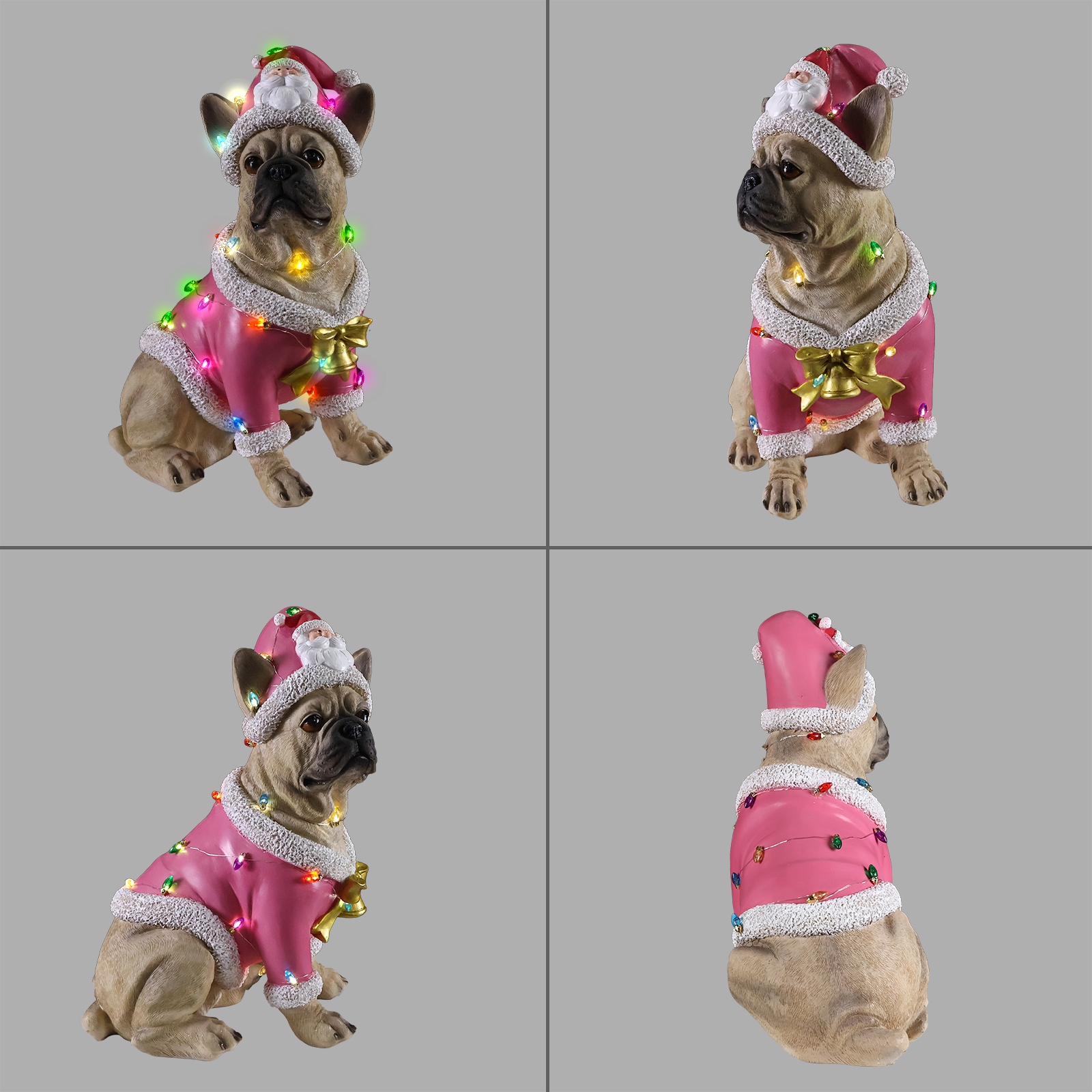 Christmas French Bulldog Statue,  Holiday Dog Figurine in Pink Santa Outfit, Festive Christmas Home Décor image 20