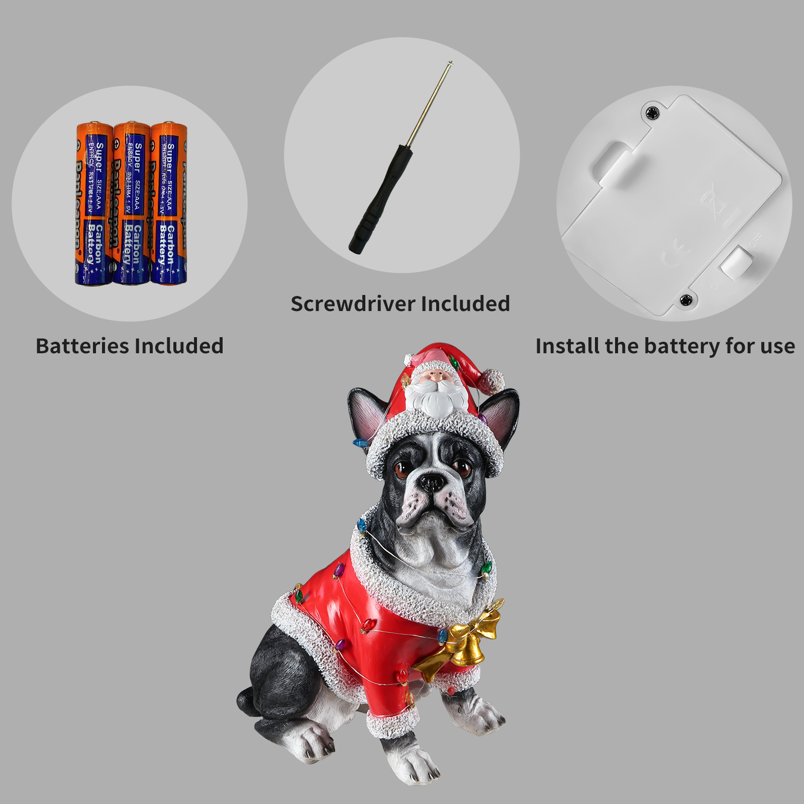 Christmas French Bulldog Statue, Holiday Dog Figurine in Santa Outfit image 2