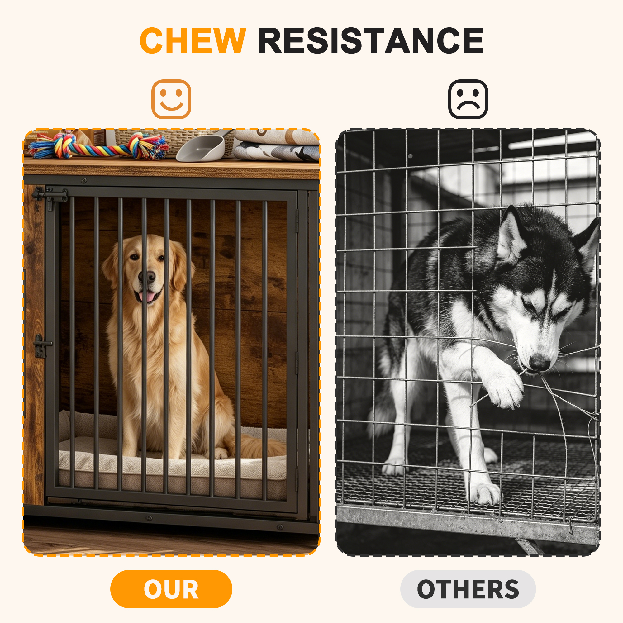 Wooden Dog Crate Furniture, Large Dog Kennel with Storage Top, Indoor Pet Cage image 5
