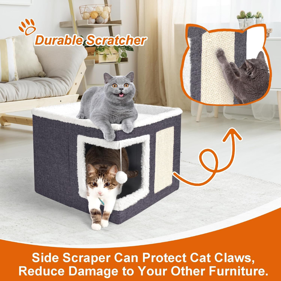 Foldable Cat Cave Bed with Scratch Pad image 2