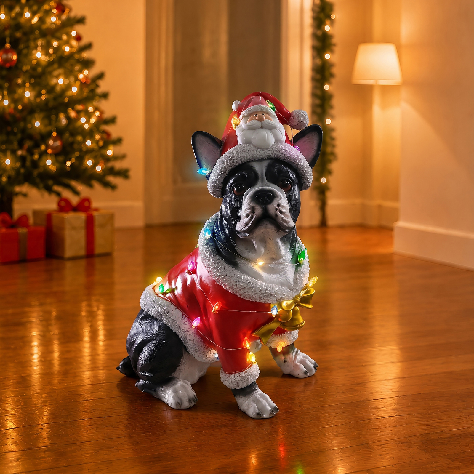 Christmas French Bulldog Statue, Holiday Dog Figurine in Santa Outfit image 18