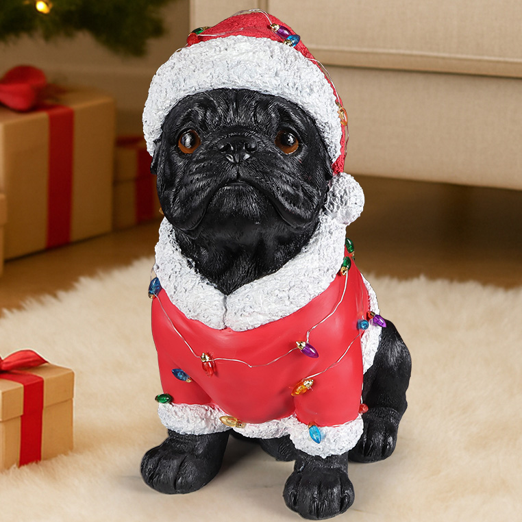 Christmas Pug Statue, Holiday Dog Figurine in Santa Outfit image 10