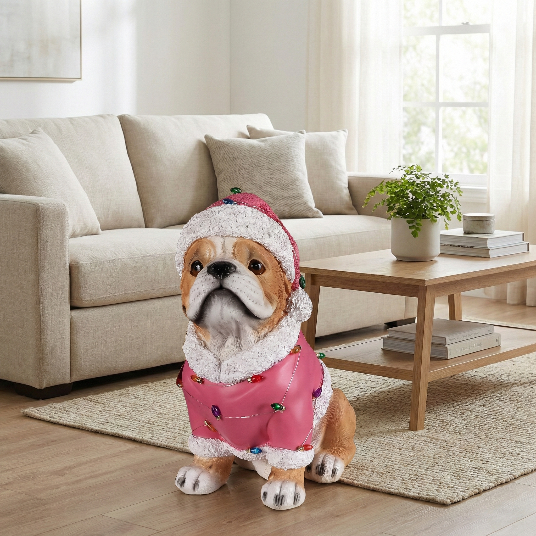 Christmas Pug Statue, Holiday Dog Figurine in Pink Santa Outfit image 5