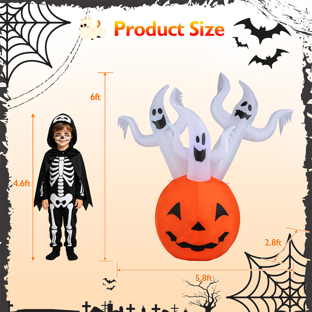 6 FT Inflatable Ghost Pumpkin with Lights image 9