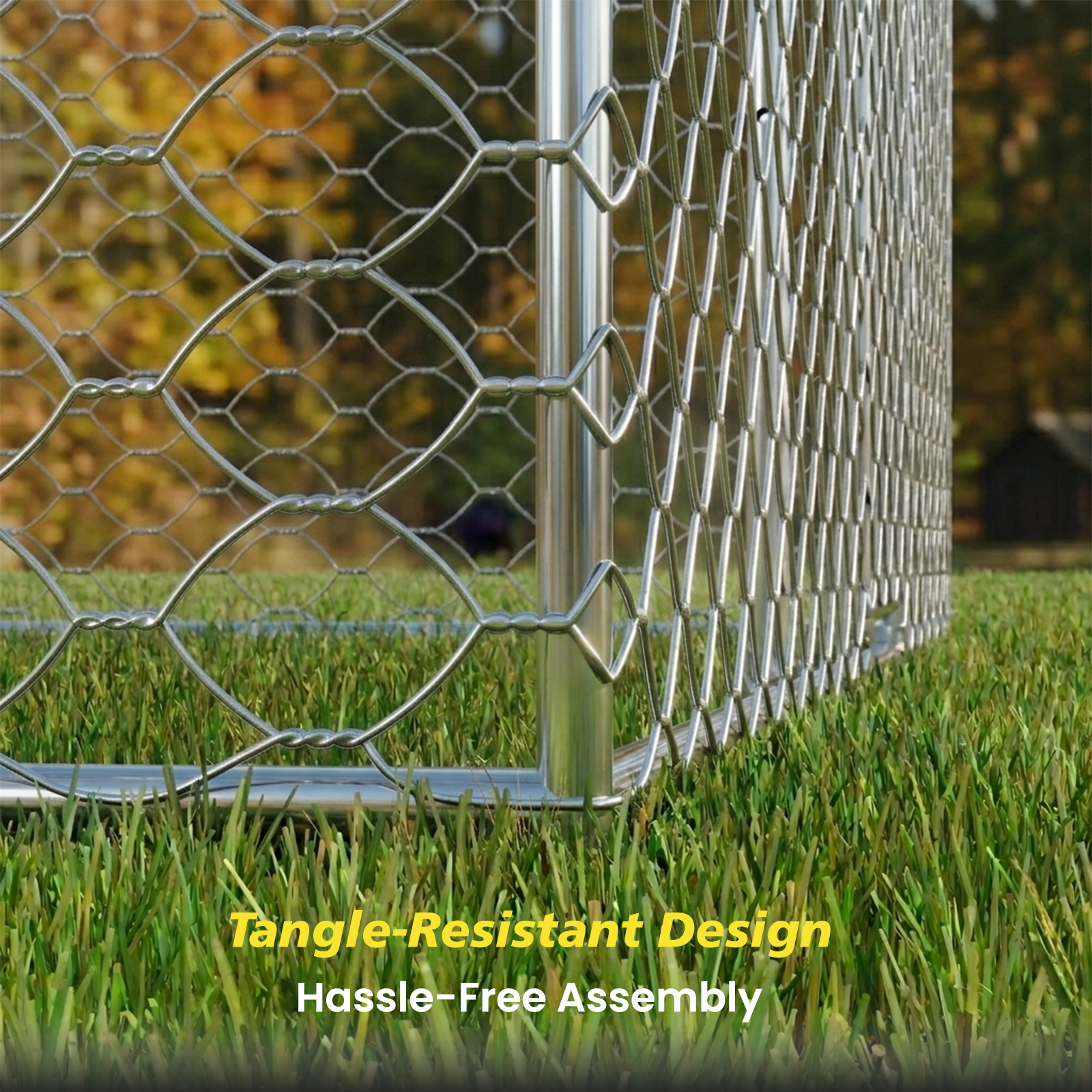 15x10 FT Large Outdoor Dog Kennel with Canopy, Heavy Duty Galvanized Steel Frame, Waterproof Cover, Built-in Elevated Feeding Bowls, Escape-Proof Lockable Pet Playpen for Large Dogs & Multiple Animal image 7