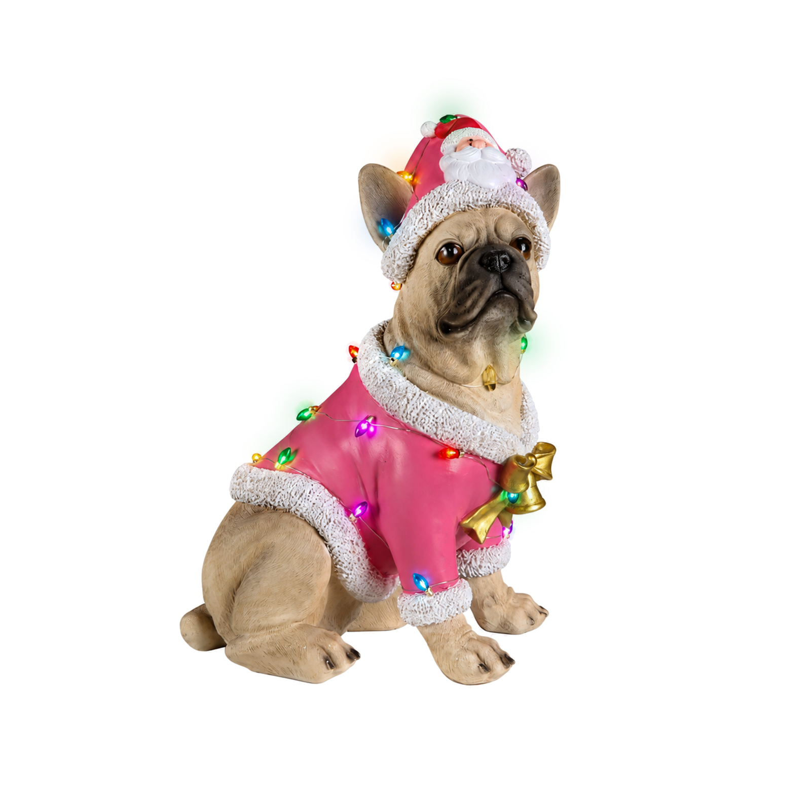 Christmas French Bulldog Statue,  Holiday Dog Figurine in Pink Santa Outfit, Festive Christmas Home Décor image 15