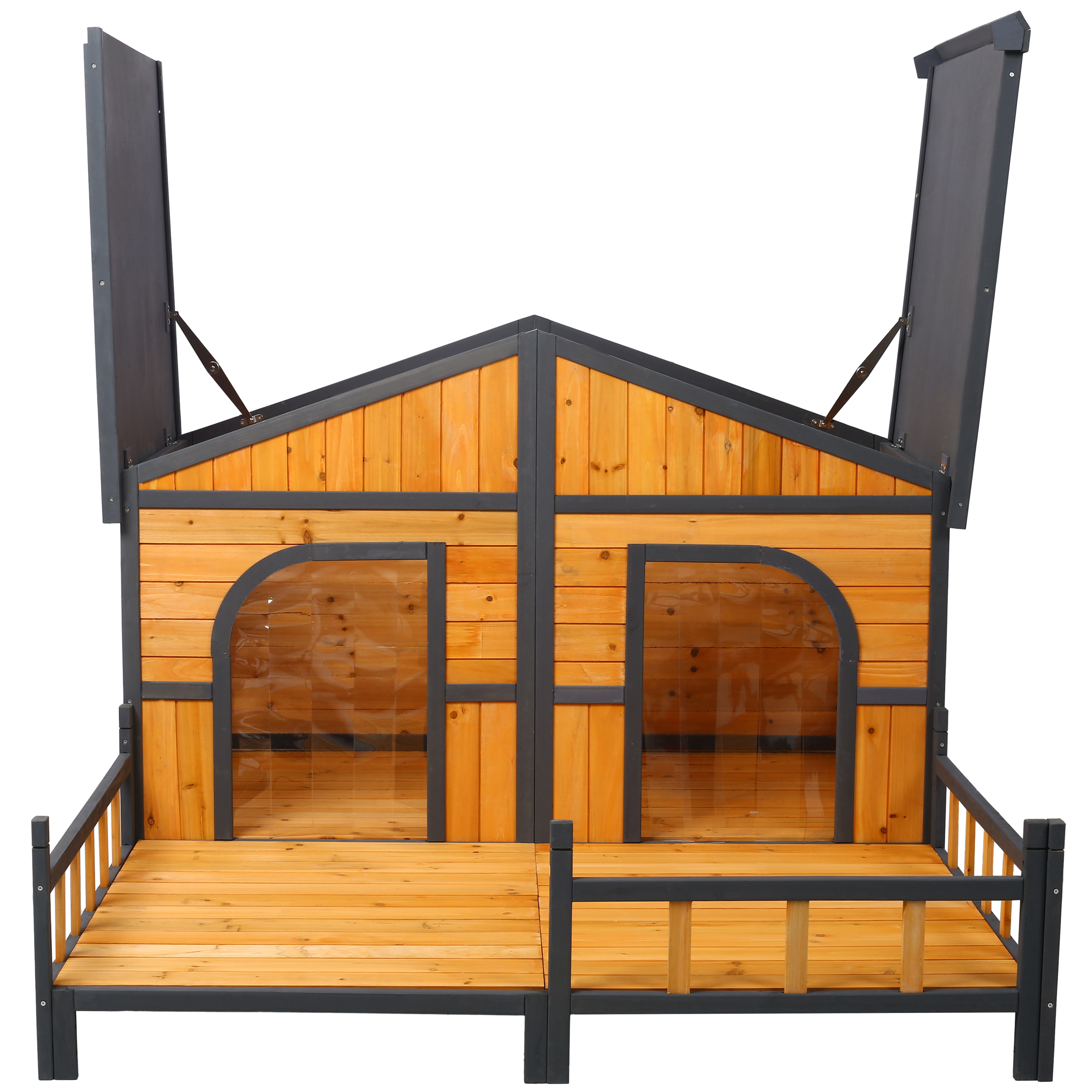 Wooden Large Dog House Outdoor Double XL Dog Kennel with Elevated Floor and Porch, Weatherproof Puppy Shelter for Small and Medium Breed Dogs, Natural image 19