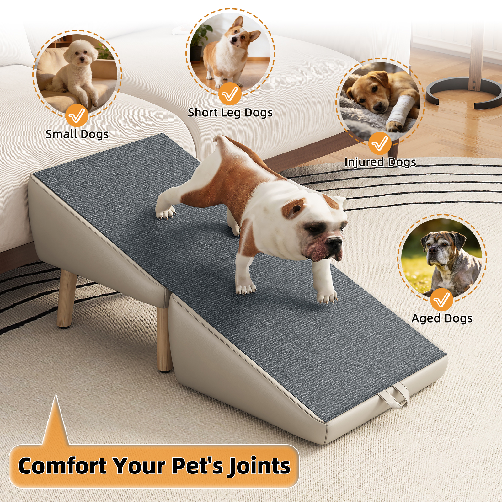 (UPGRADED) Dog Stairs for Small Dogs and Cats, Dog Ramp for Couch and Bed, Foldable 2-in-1 Wooden Pet Steps for Puppy, Split Ottoman Design (Light Grey) image 22