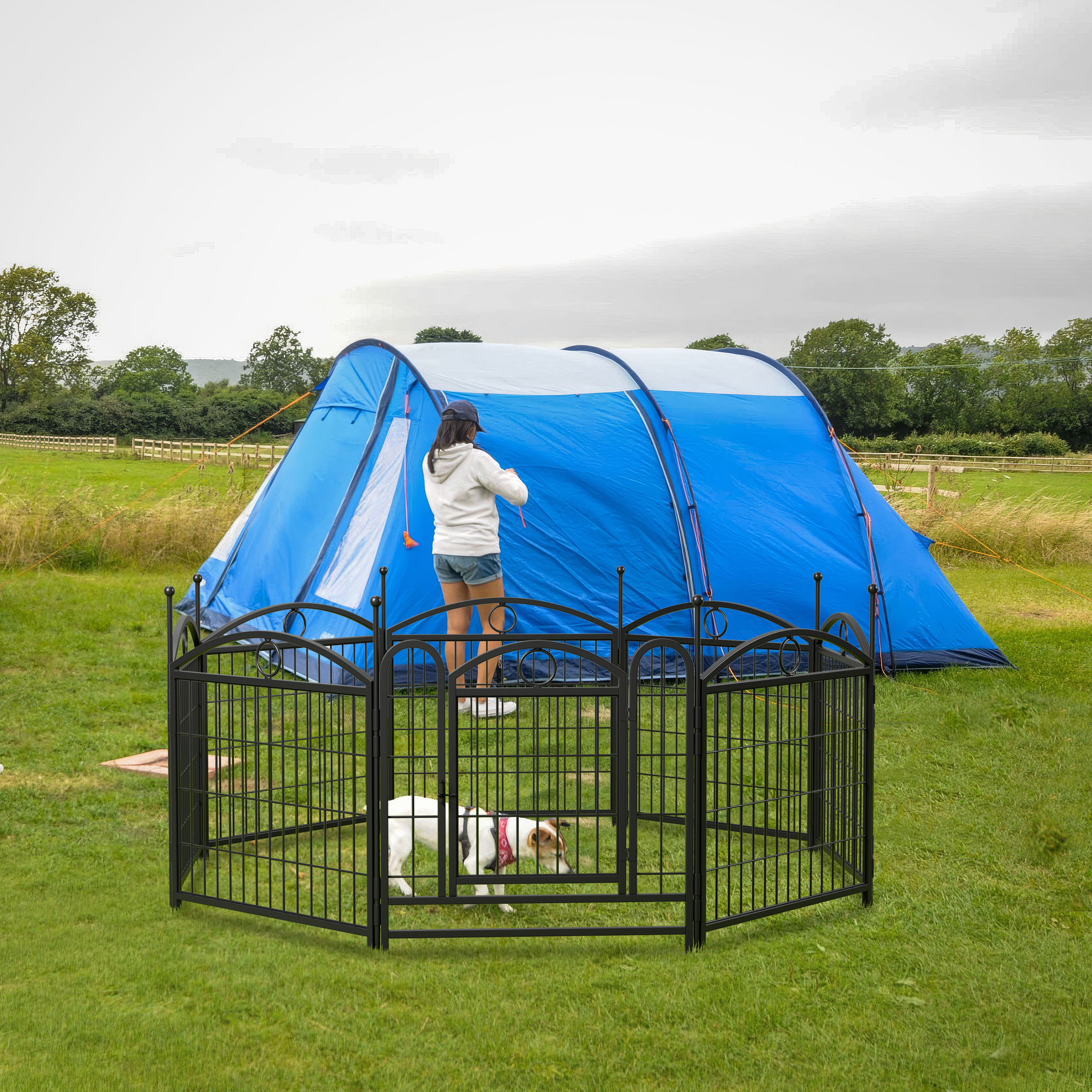 Dog Playpen Indoor 24 inch 8 Panels Metal Dog Pen Pet Dog Fence Outdoor Exercise Pen with Doors, Heavy Duty Dog Fence Puppy Pen for Large Medium Small Dogs Indoor Outdoor Foldable Pet Exercise Pen