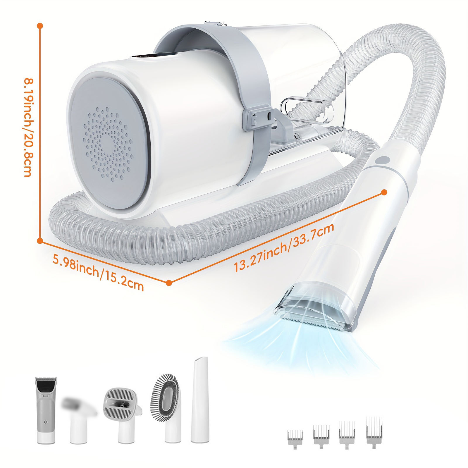 5-in-1 Dog Grooming Vacuum Kit Strong Pet Hair Removal Professional Clippers 6 Guide Combs Pet Grooming Tools for Dogs Cats image 6