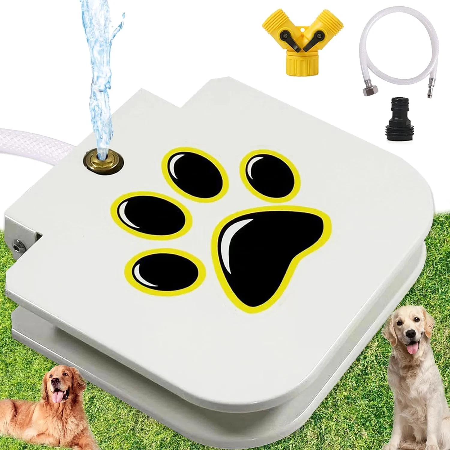 Step Activated Dog Water Dispenser, Outdoor Pet Drinking Fountain with 2-Way Water Splitter, Iron Build for Backyard Garden Use image 6