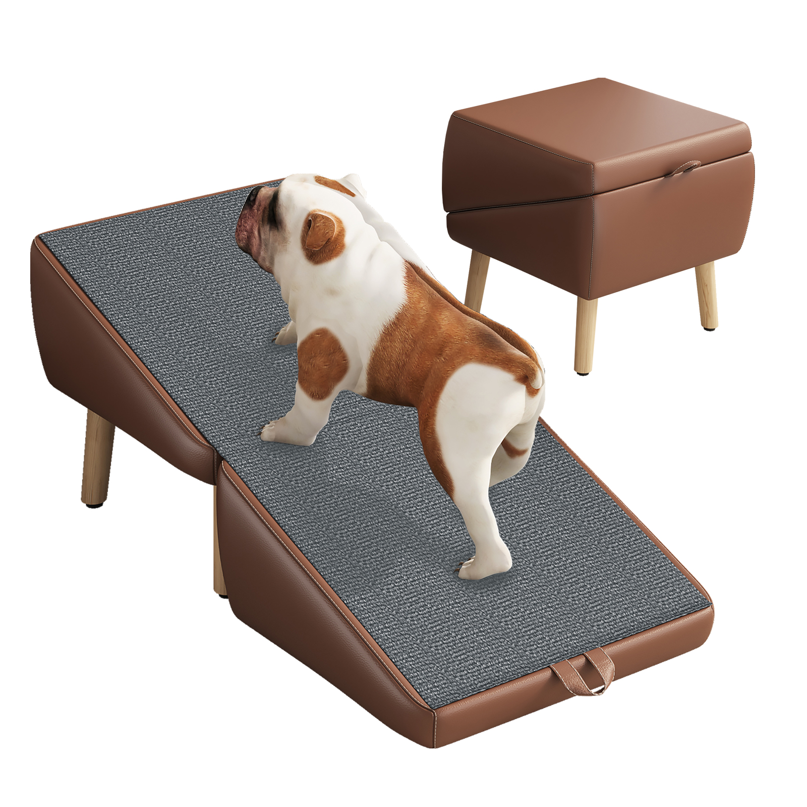 (UPGRADED) Dog Stairs for Small Dogs and Cats, Dog Ramp for Couch and Bed, Foldable 2-in-1 Wooden Pet Steps for Puppy, Split Ottoman Design (BROWN) image 21