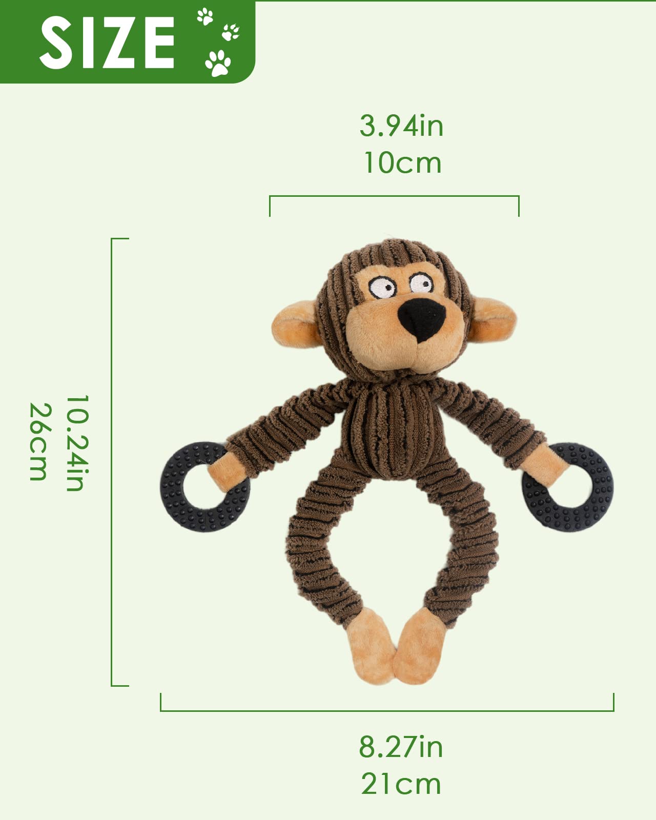 Squeaky Plush Monkey Dog Toy with Teething Rings image 2
