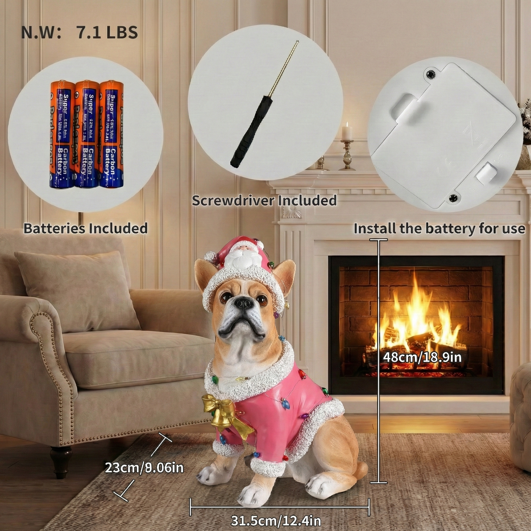 Christmas French Bulldog Statue,Holiday Dog Figurine in Pink Santa Outfit image 6